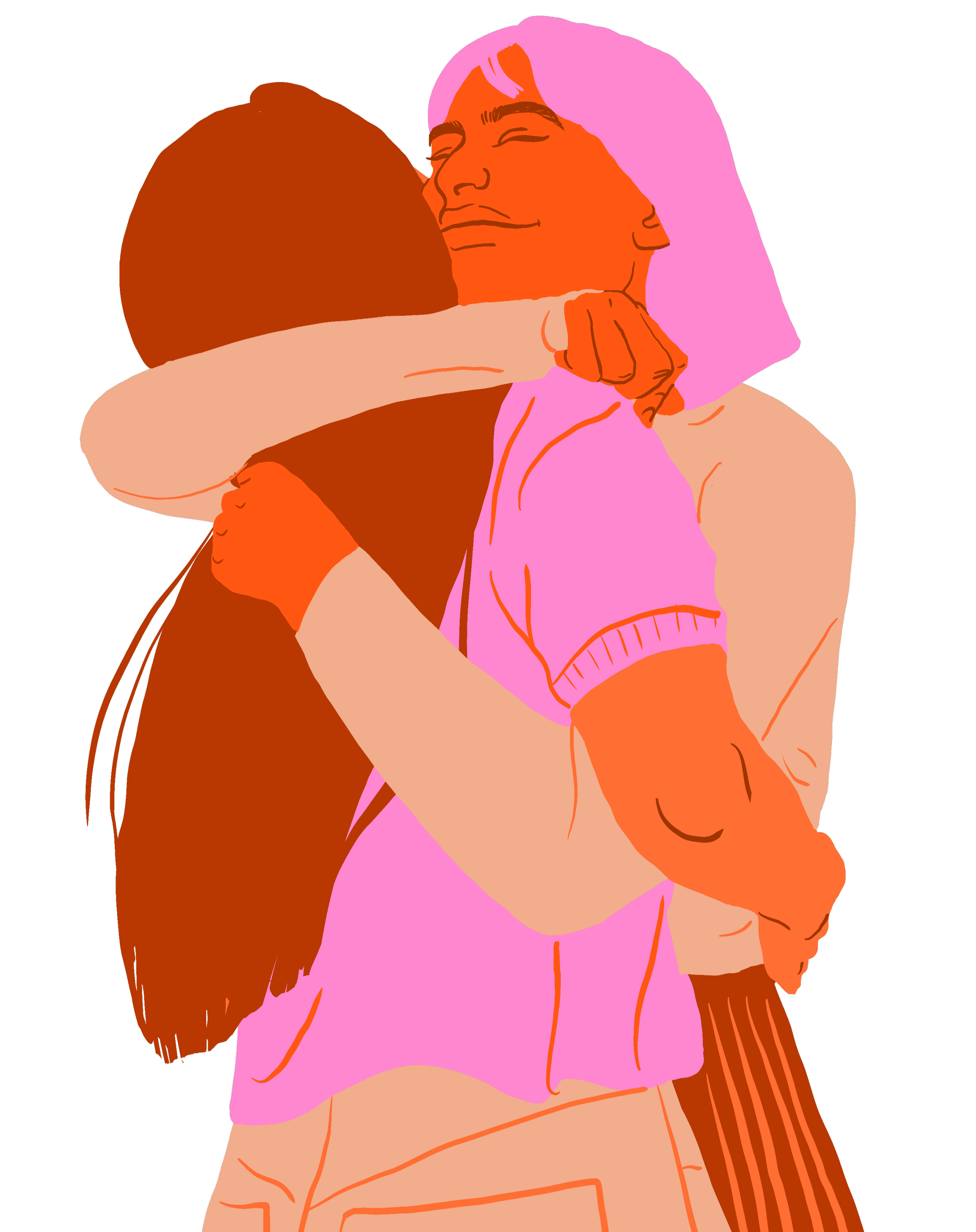 Illustration of two women hugging.