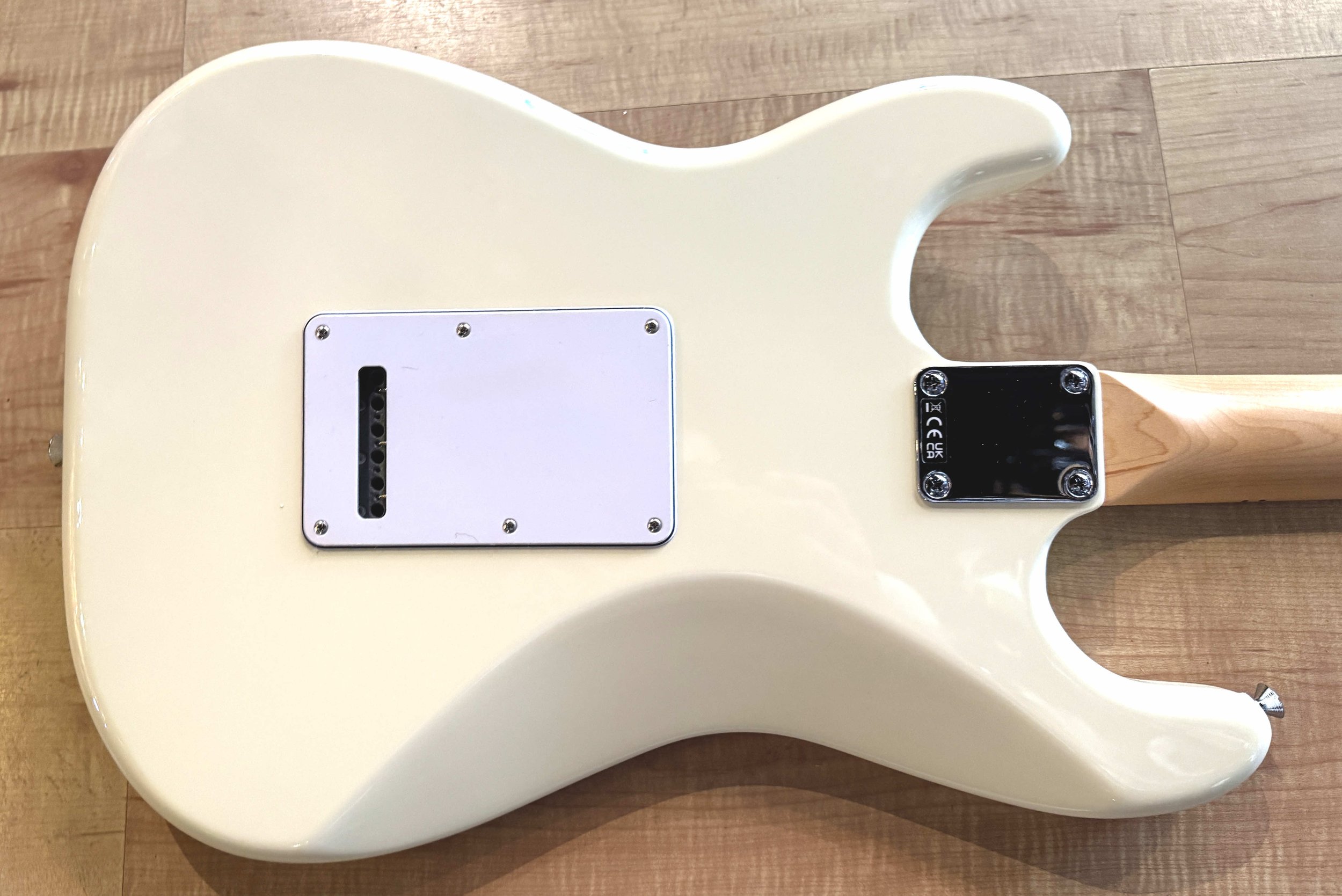 Backplate of the Fender Standard Stratocaster Electric Guitar In Olympic White