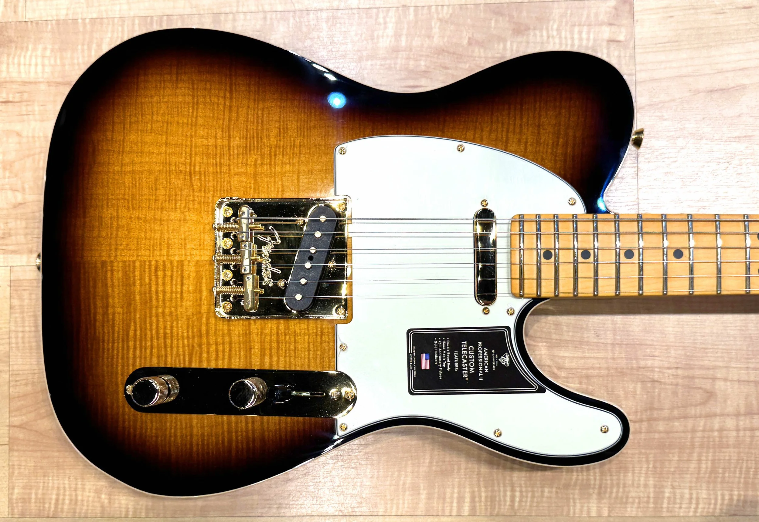 Body of the Fender 75th Anniversary American Professional Custom Telecaster Flametop In 2-Color Sunburst