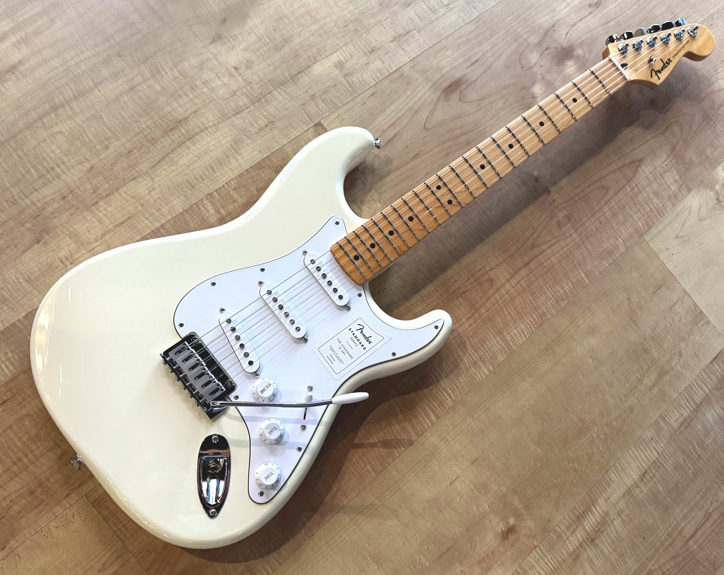 Neck of the Fender Standard Stratocaster Electric Guitar In Olympic White