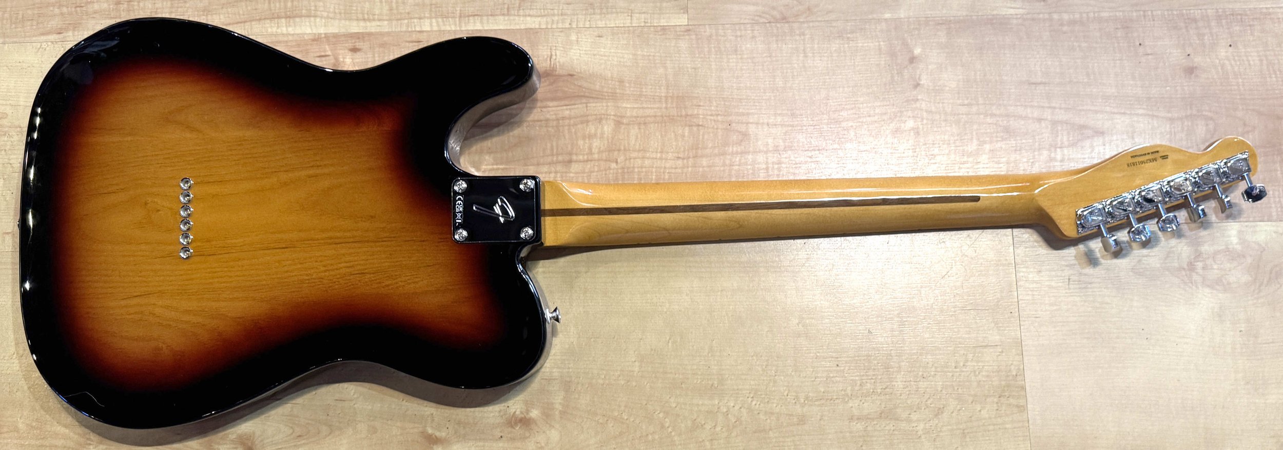 Back of the Fender Vintera II '60s Telecaster Thinline Semi-Hollow Electric Guitar 3-Color Sunburst Serial Number MX23041293