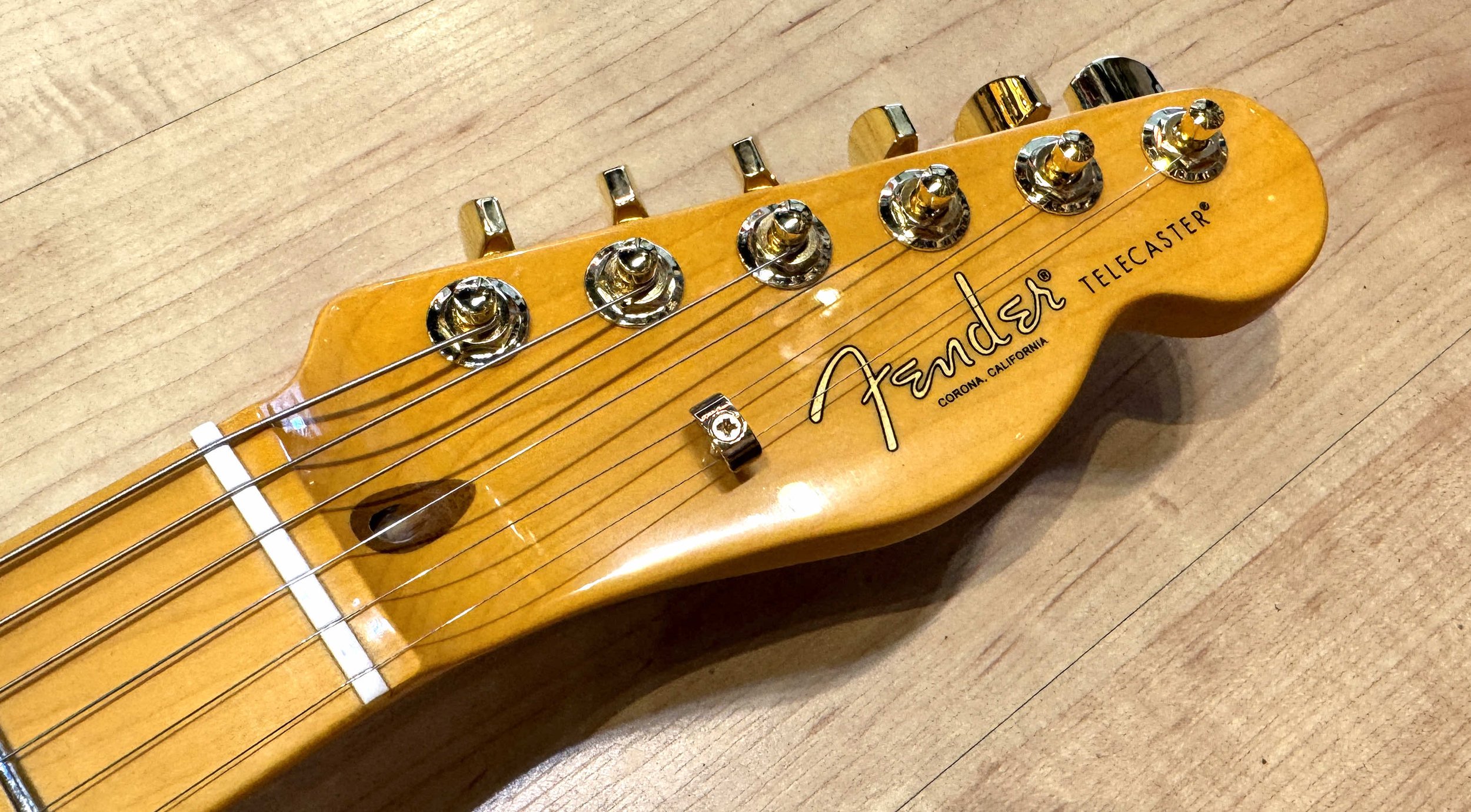 Headstock of the Fender 75th Anniversary American Professional Custom Telecaster Flametop In 2-Color Sunburst