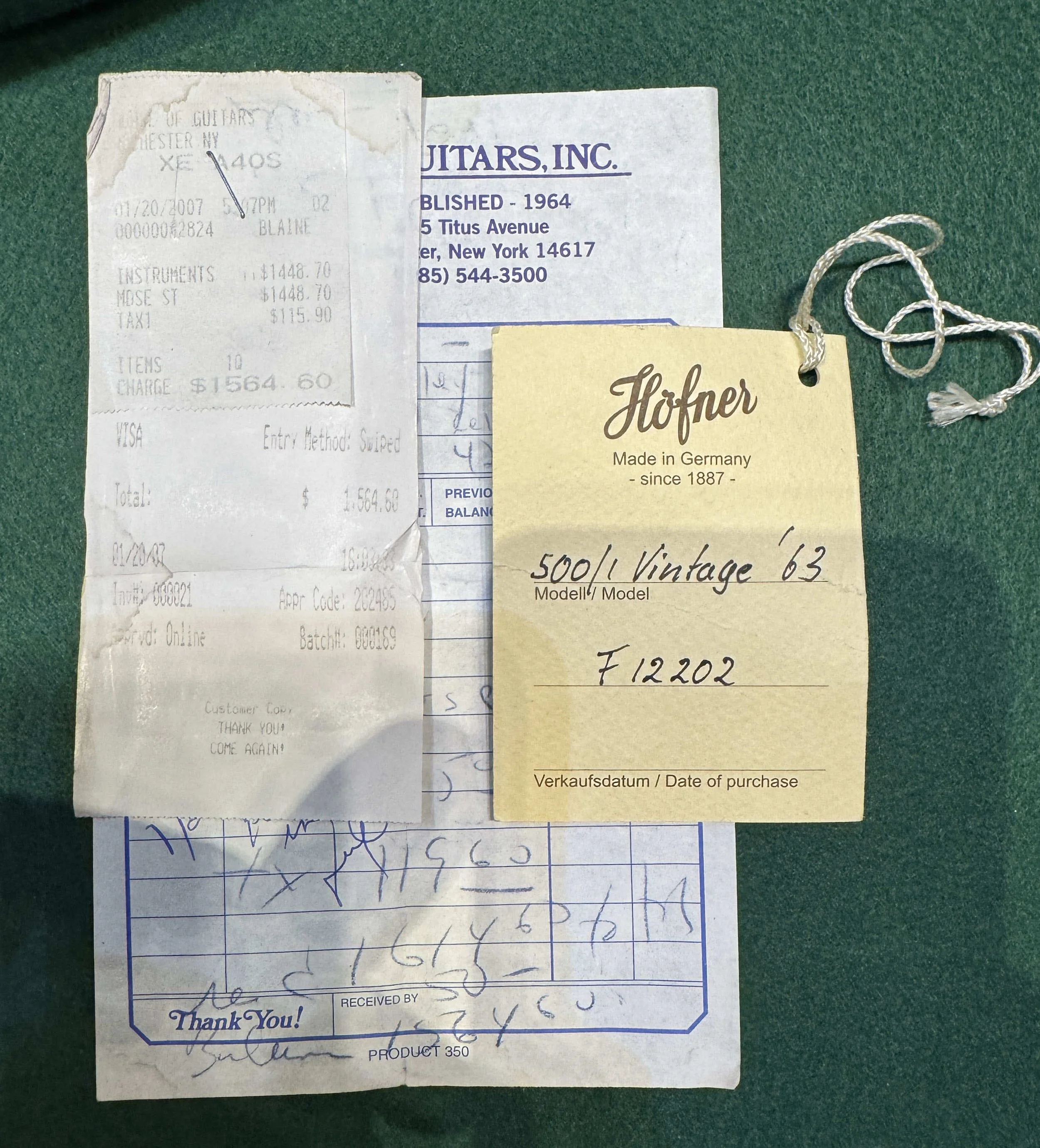 Documentation of the Hofner 500/1 Vintage '63 Beatle Bass - Used 2005