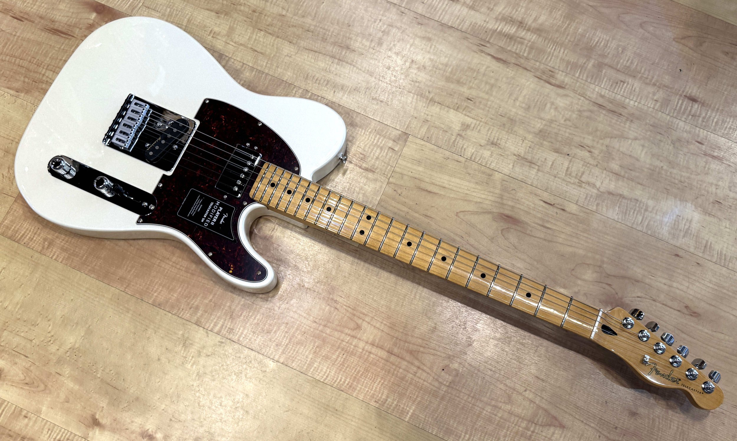Neck of the Fender Player II Modified Telecaster SH Electric Guitar in Olympic Pearl White