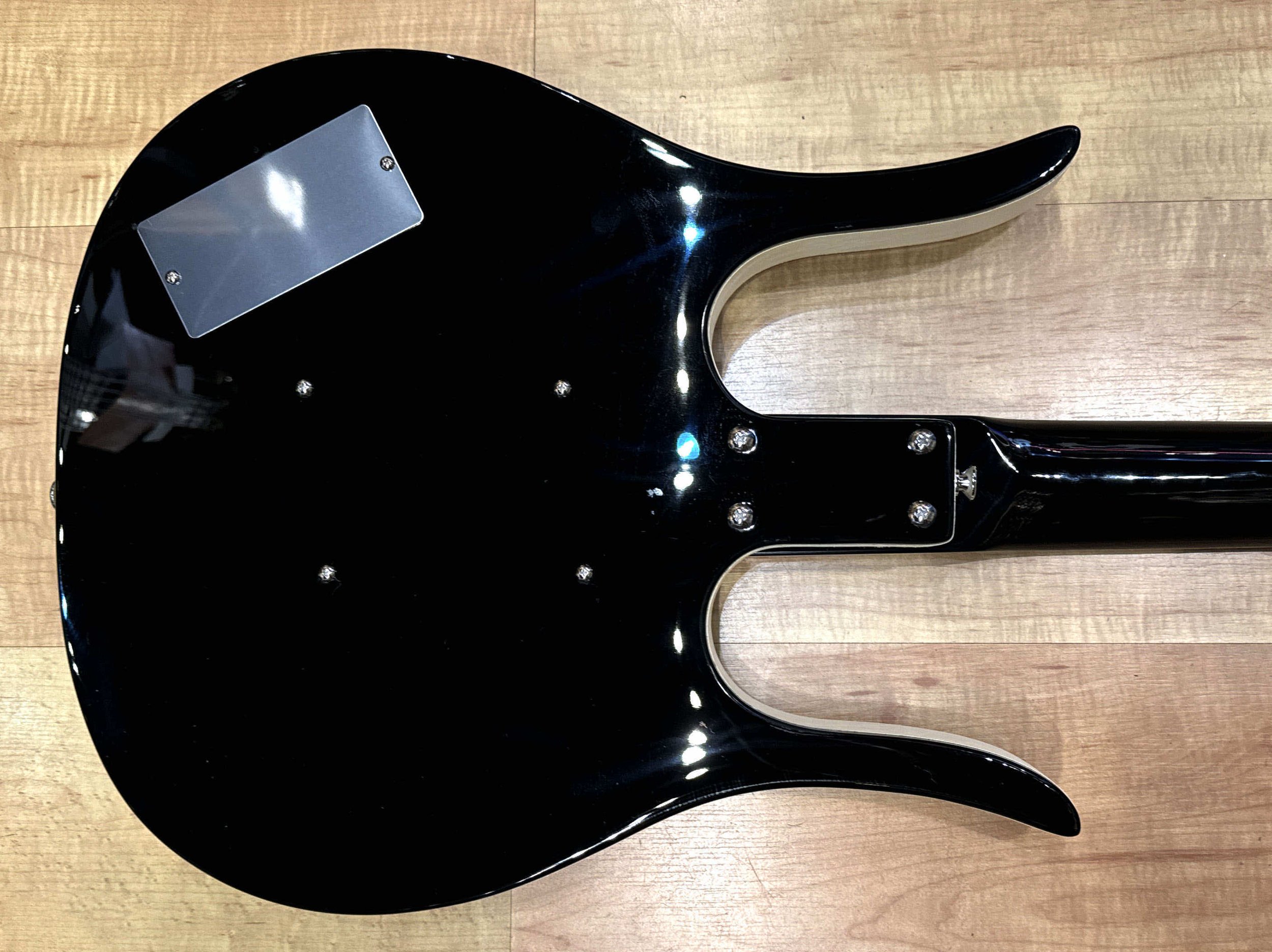 Back of the body of the Danelectro Longhorn Bass Guitar in Black