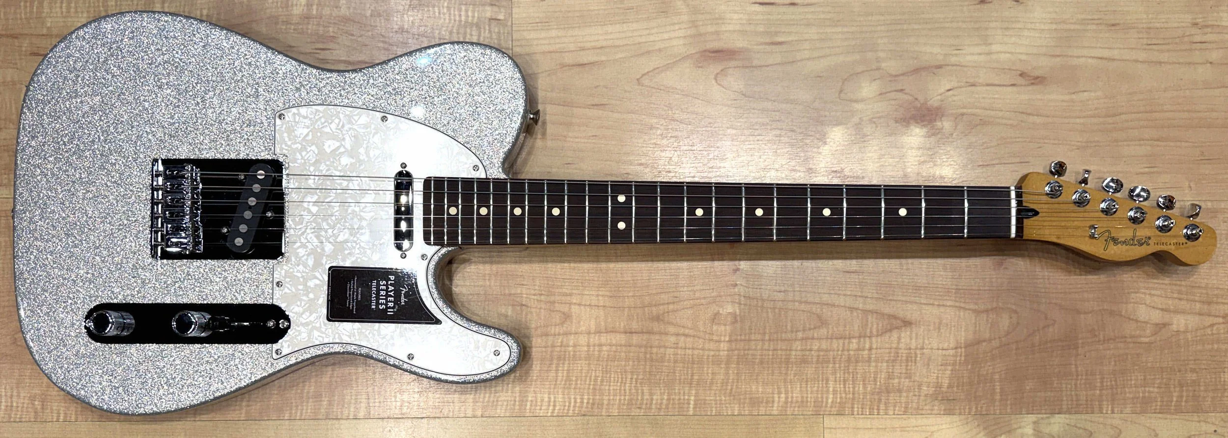 Front of the Fender Limited Edition 75th Anniversary Player II Telecaster Electric Guitar in Diamond Dust Sparkle