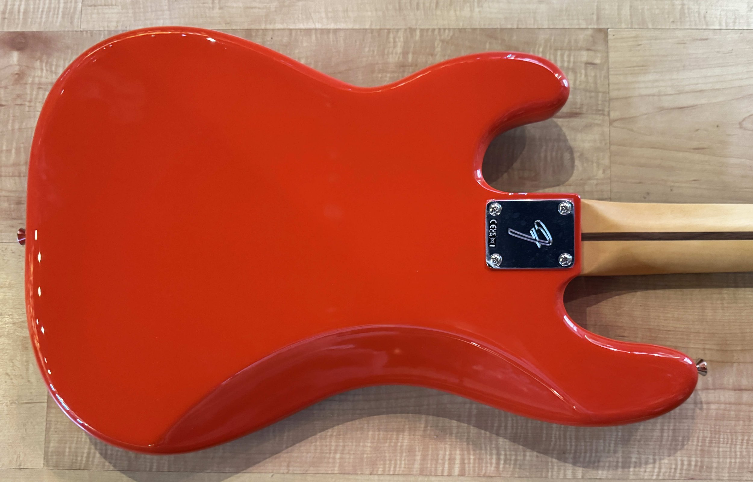 Back of the body of the Fender Player II Precision Bass in Coral Red