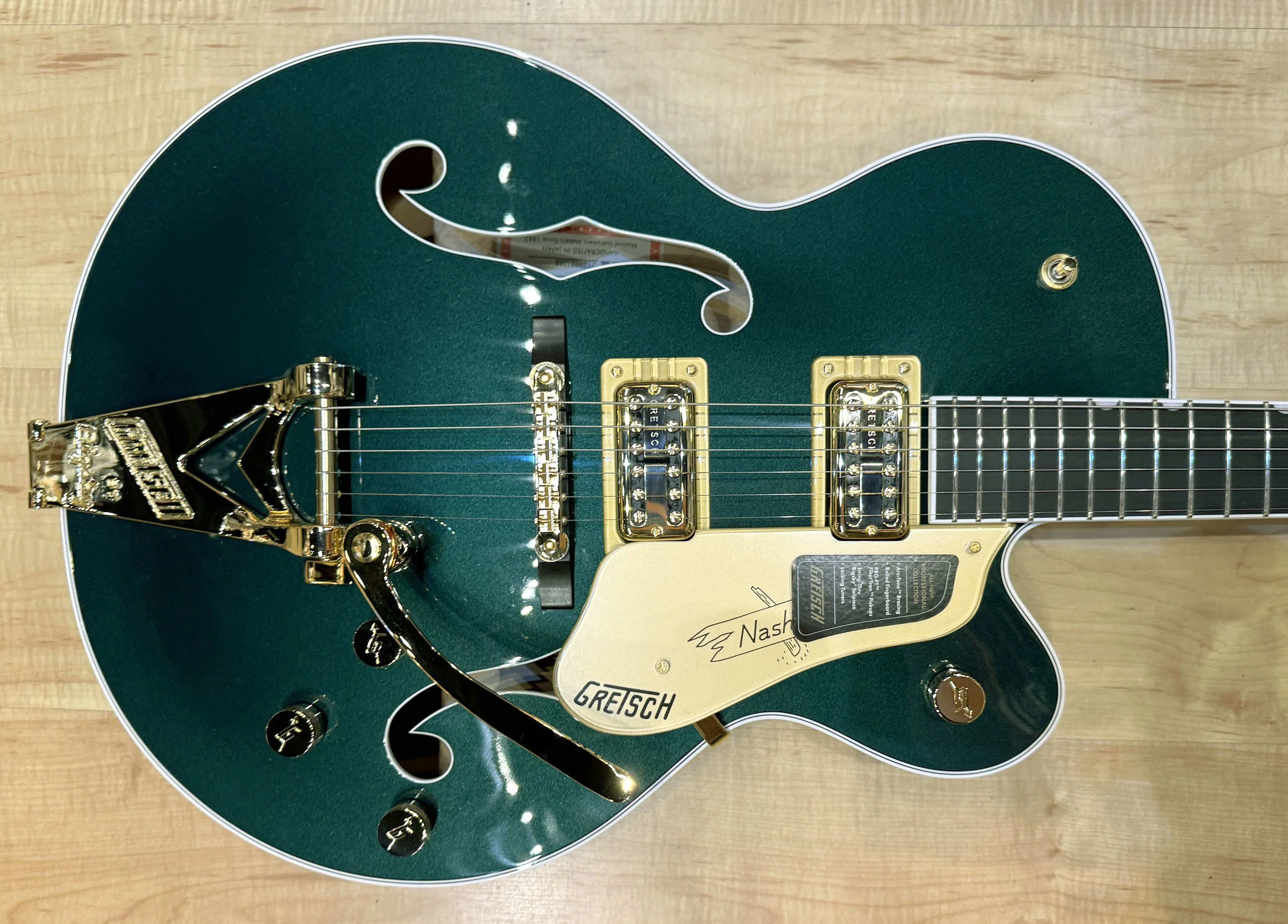 Body of the Gretsch 6120 Nashville Hollow Body with String-Thru Bigsby and Gold Hardware In Cadillac Green