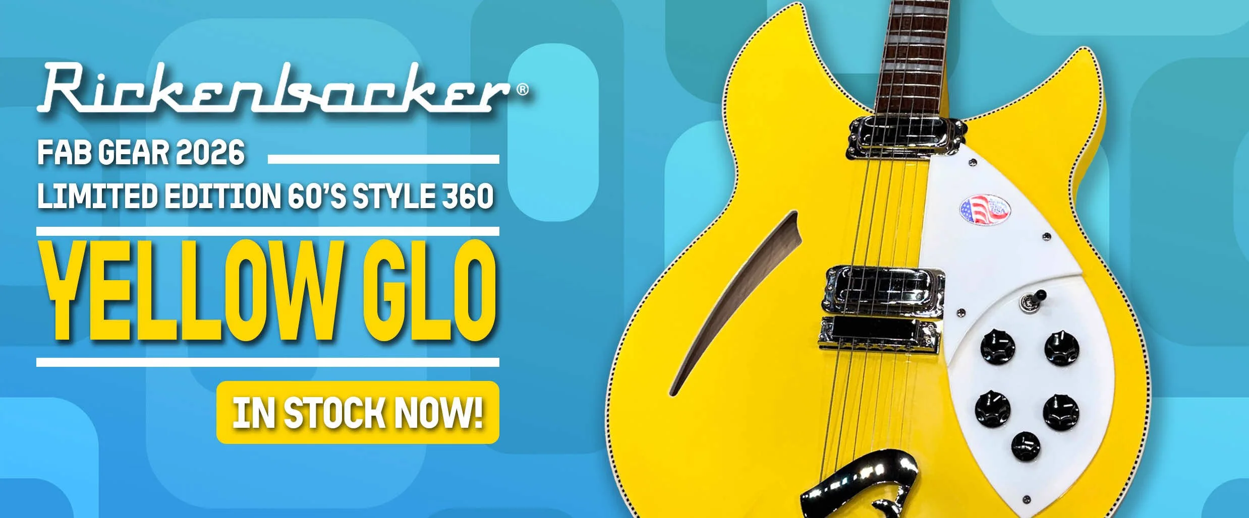 This image advertises the Limited Edition Rickenbacker Yellow Glow guitar