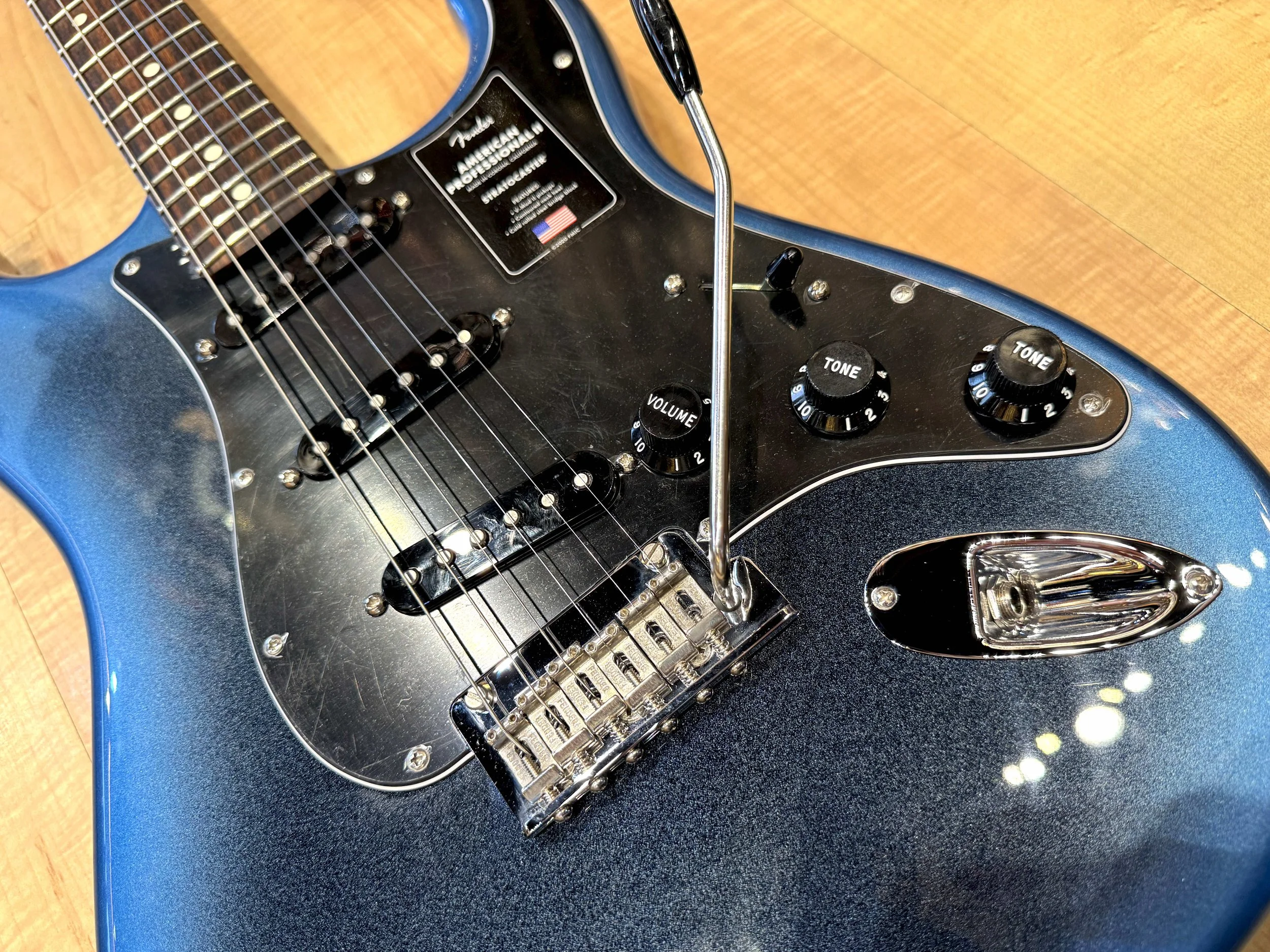Controls of the Fender American Professional II Stratocaster Electric Guitar In Dark Night