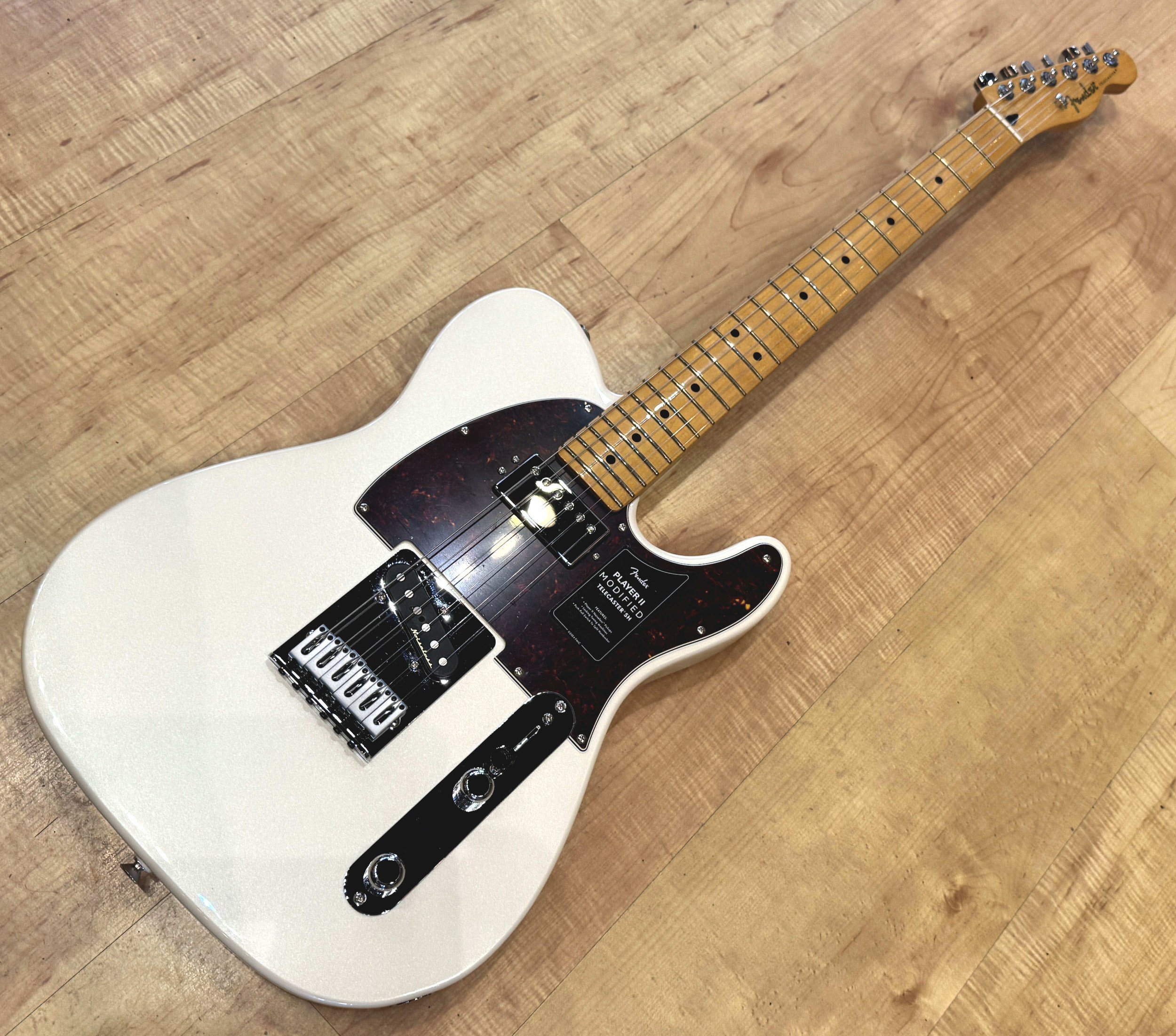Full view of the Fender Player II Modified Telecaster SH Electric Guitar in Olympic Pearl White