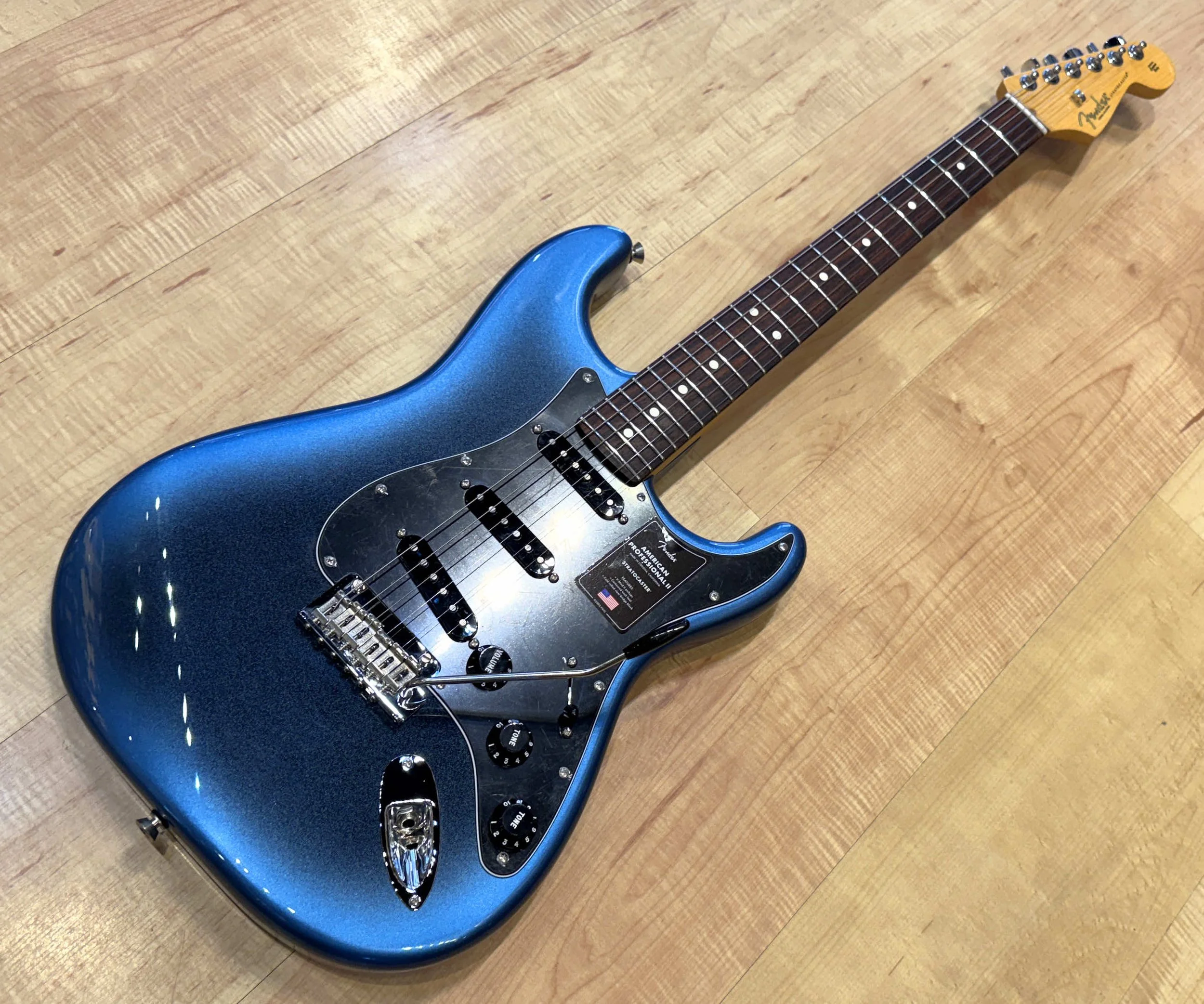 Full view of the Fender American Professional II Stratocaster Electric Guitar In Dark Night