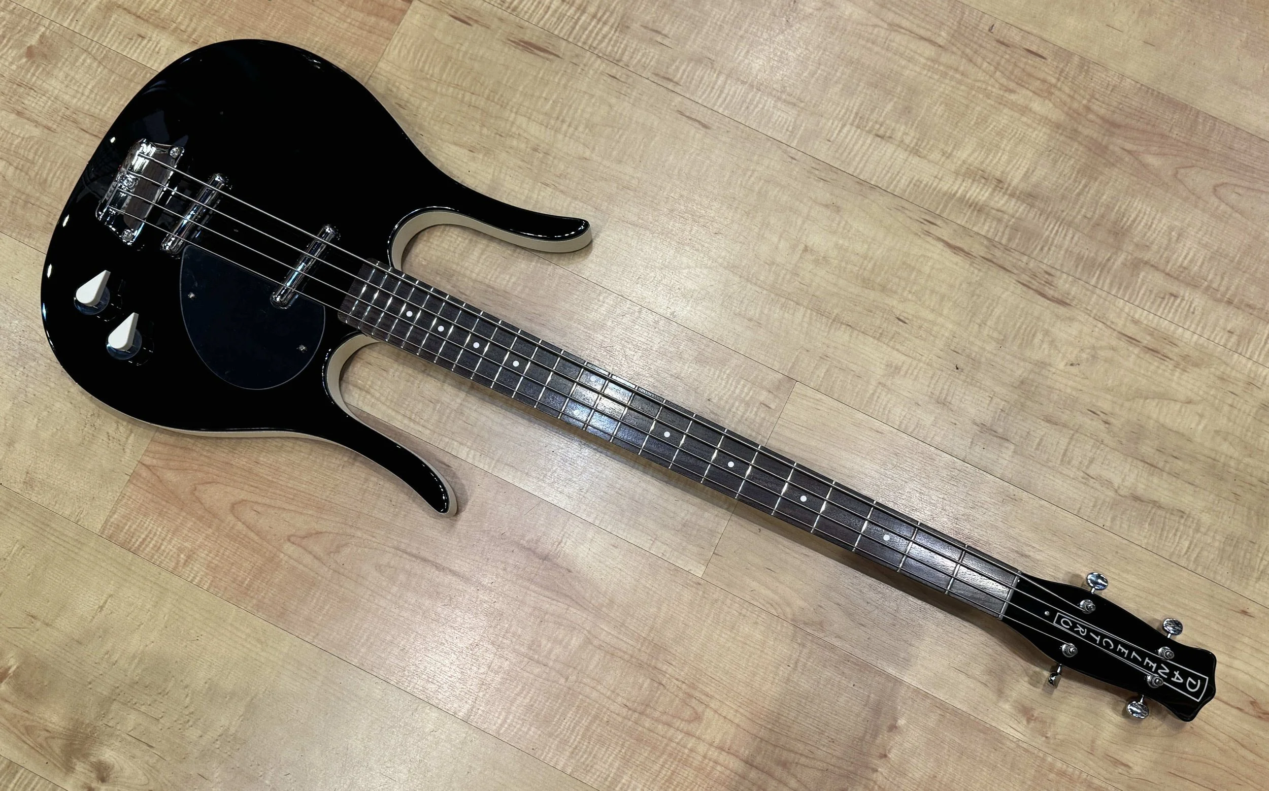 Neck of the Danelectro Longhorn Bass Guitar in Black