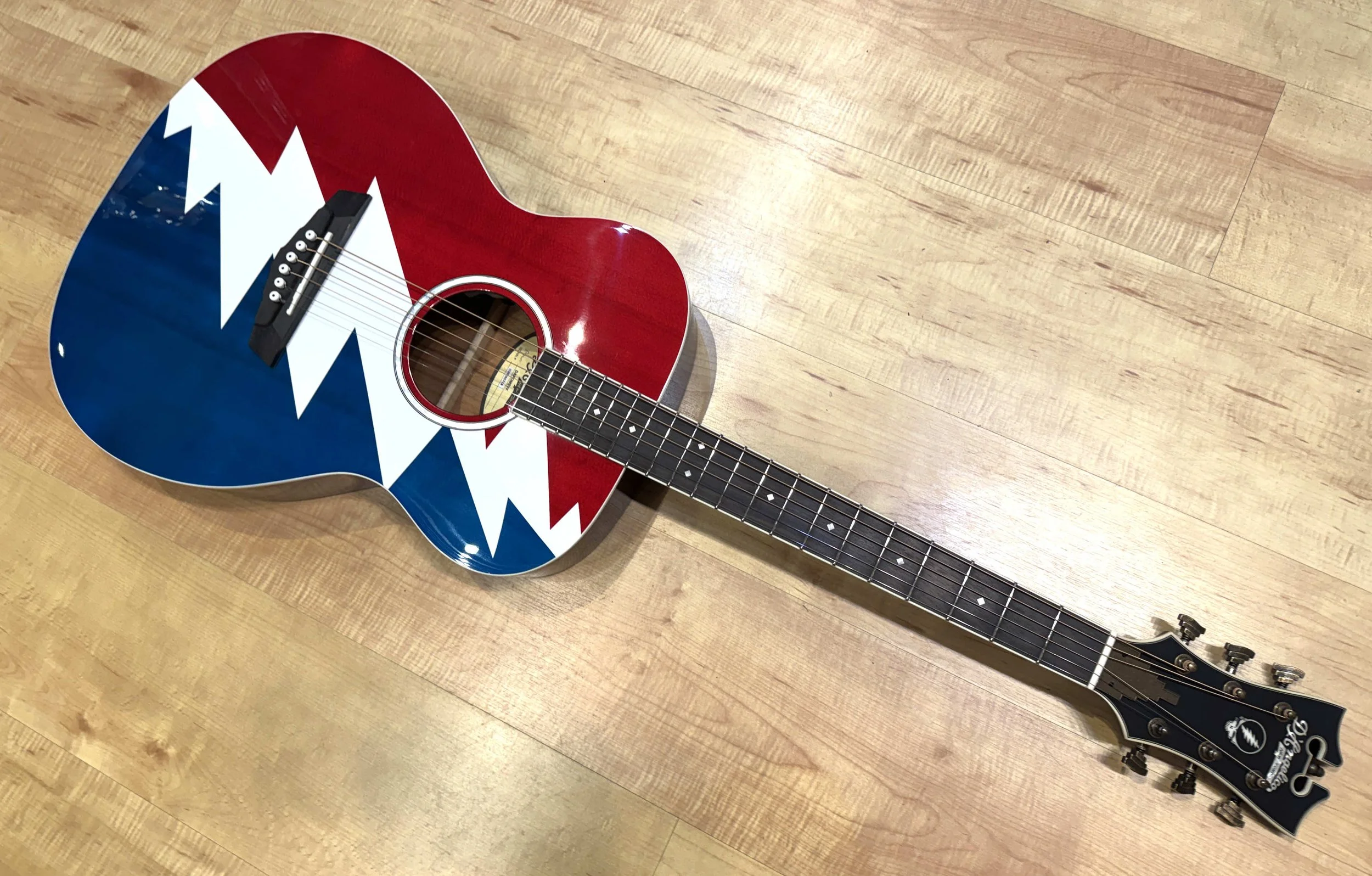 Neck of the D'Angelico Grateful Dead Tammany Acoustic Electric Guitar