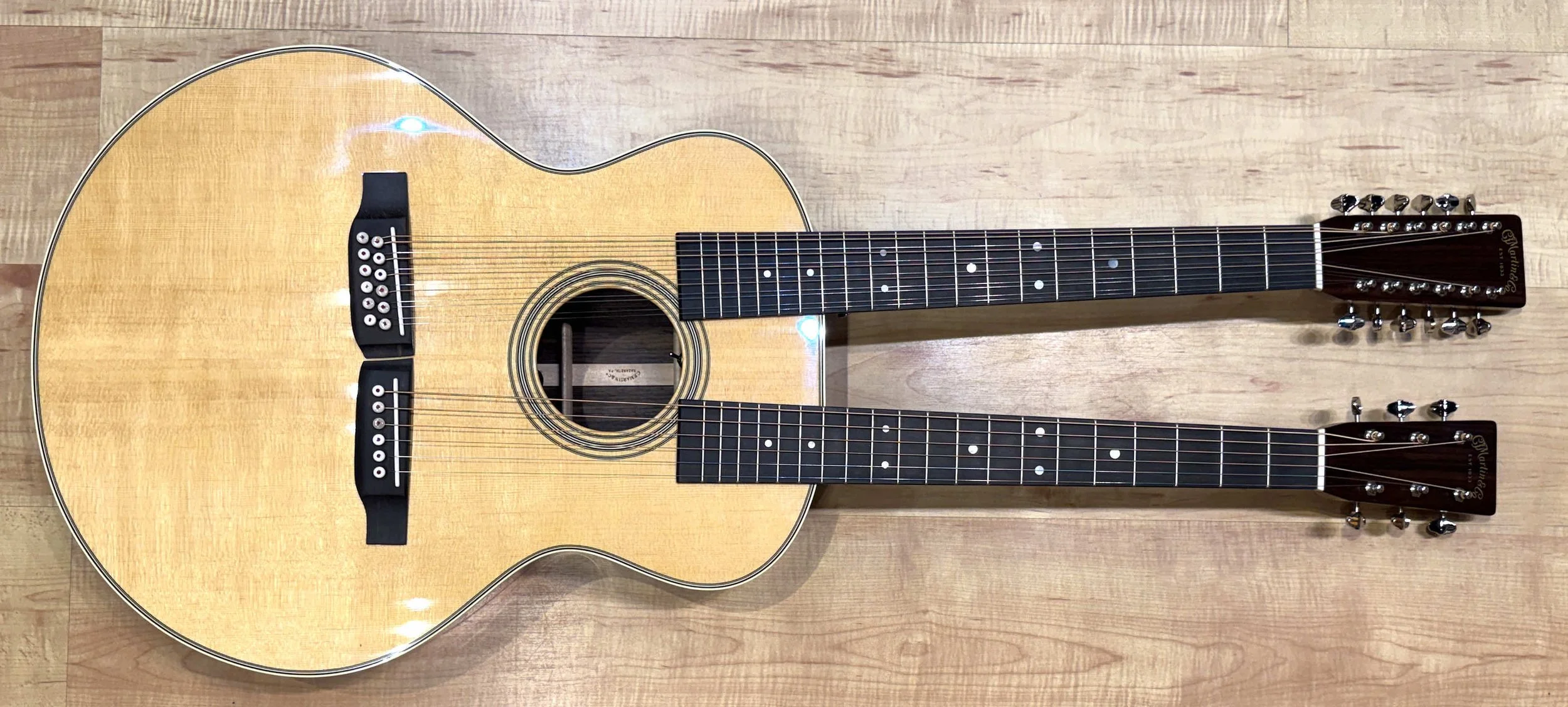 Front of the Martin Grand J-28E DN 12-String and 6-String Double Neck Acoustic Electric Guitar