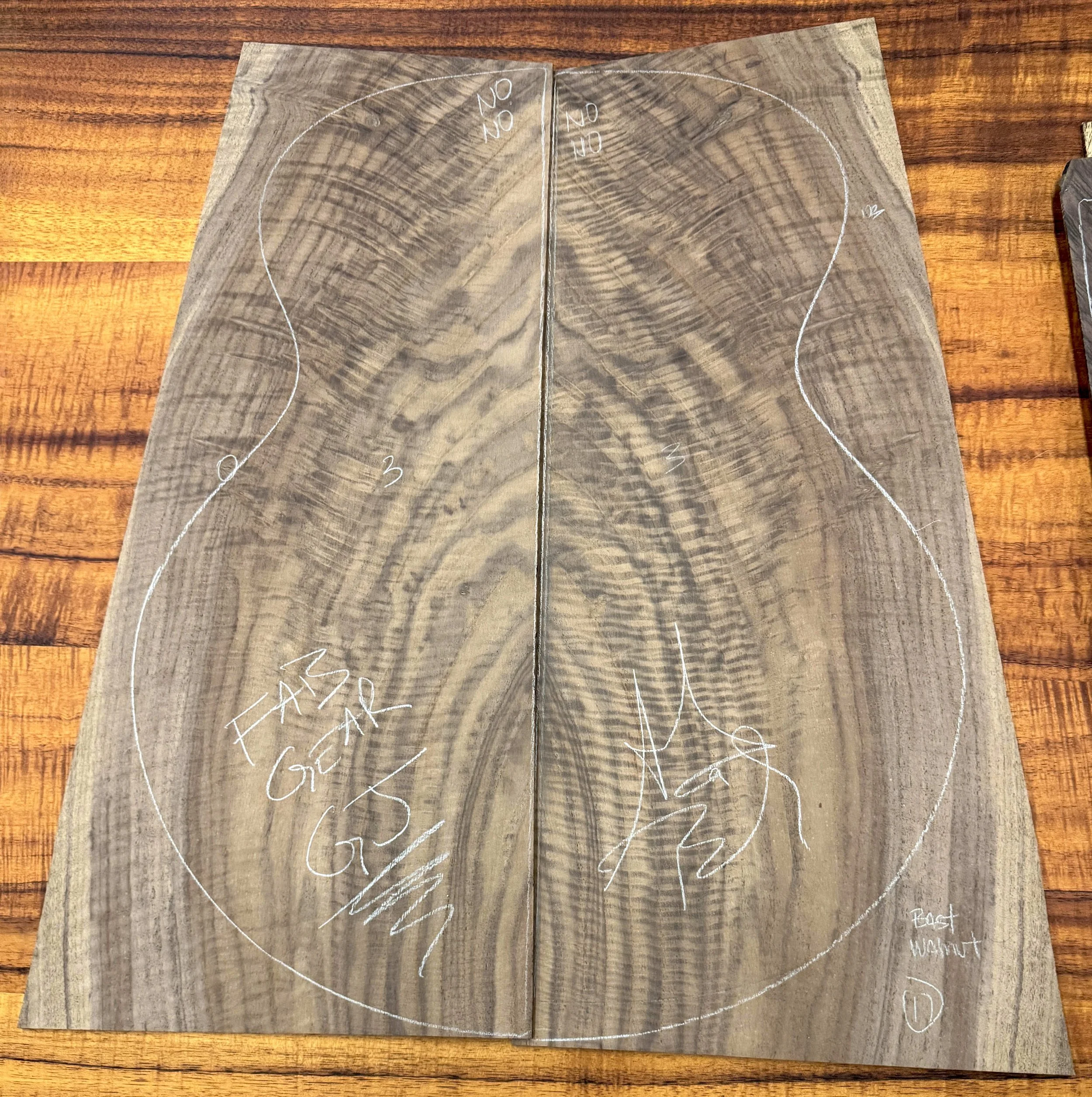 Raw wood of the Martin Custom Shop Grand Jumbo Style Acoustic Guitar with Bastogne Walnut Set #3