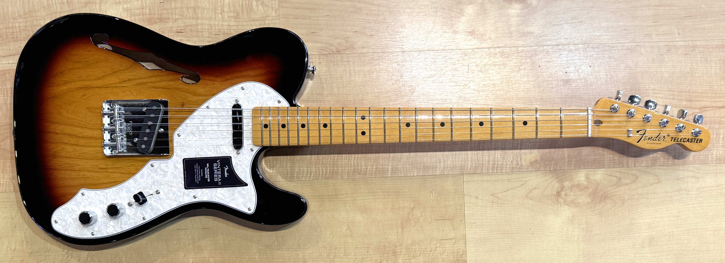 Front of the Fender Vintera II '60s Telecaster Thinline Semi-Hollow Electric Guitar 3-Color Sunburst Serial Number MX23041293