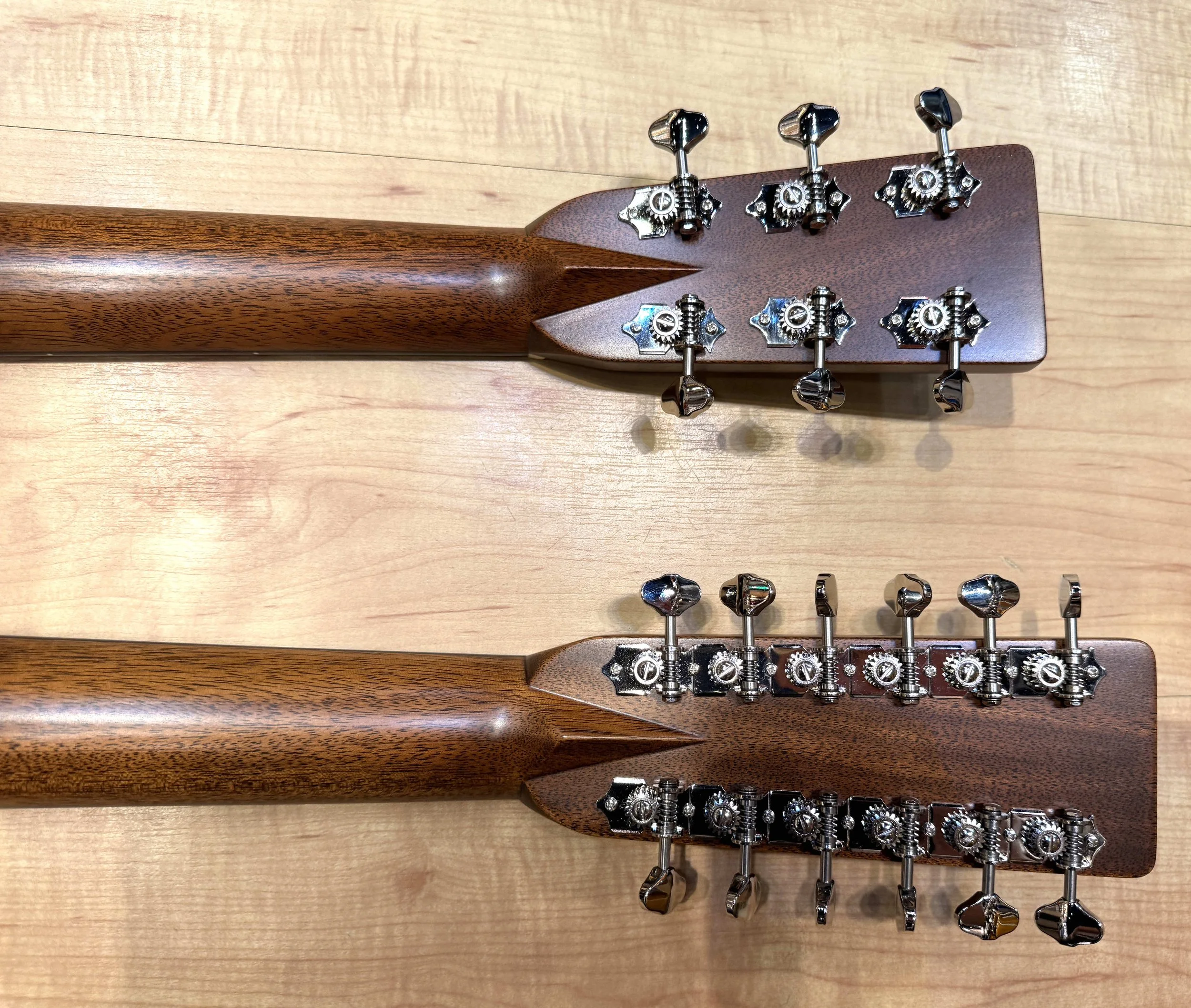 Tuners of the Martin Grand J-28E DN 12-String and 6-String Double Neck Acoustic Electric Guitar