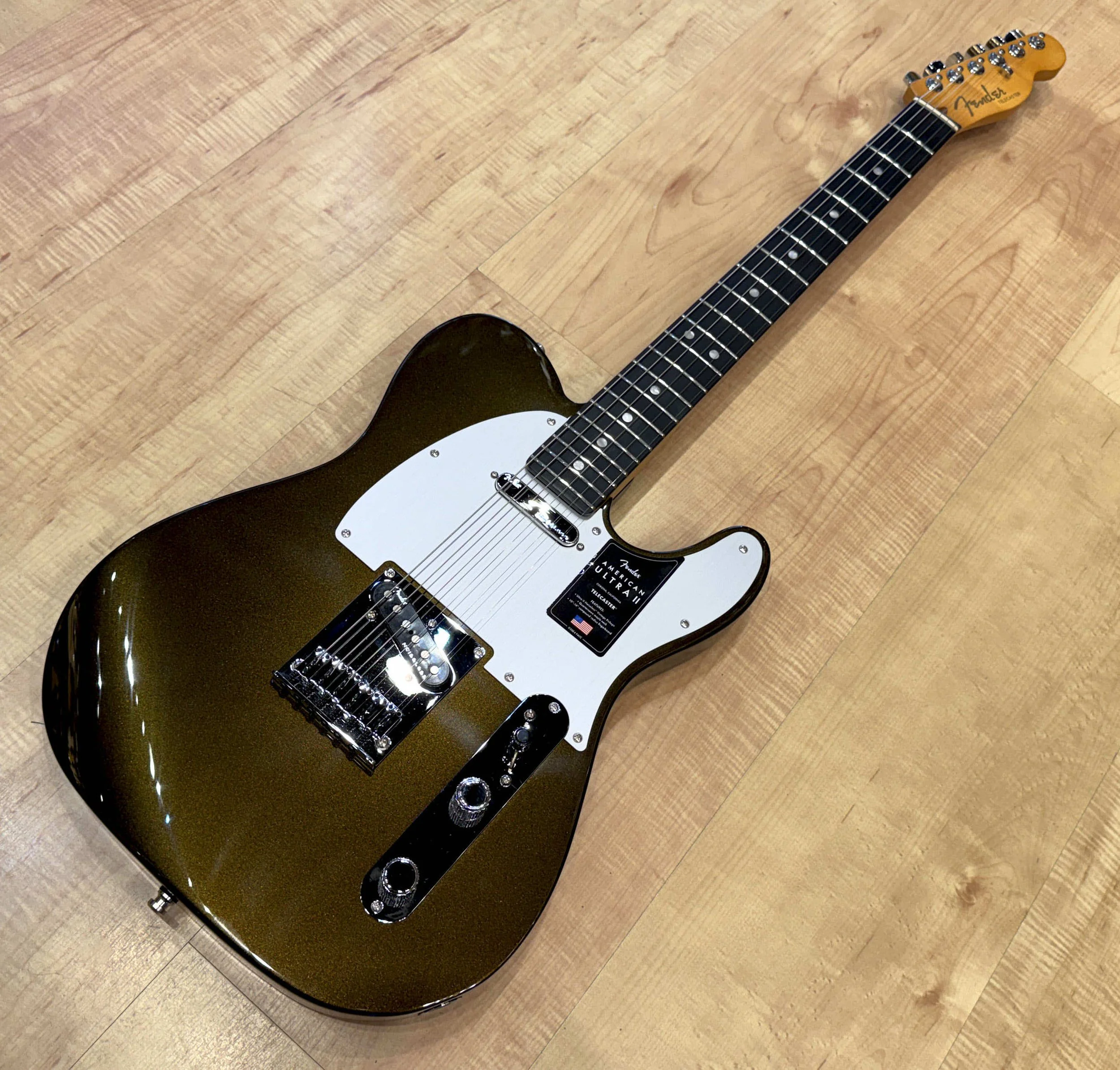 Full view of the Fender American Ultra II Telecaster Electric Guitar In Texas Tea