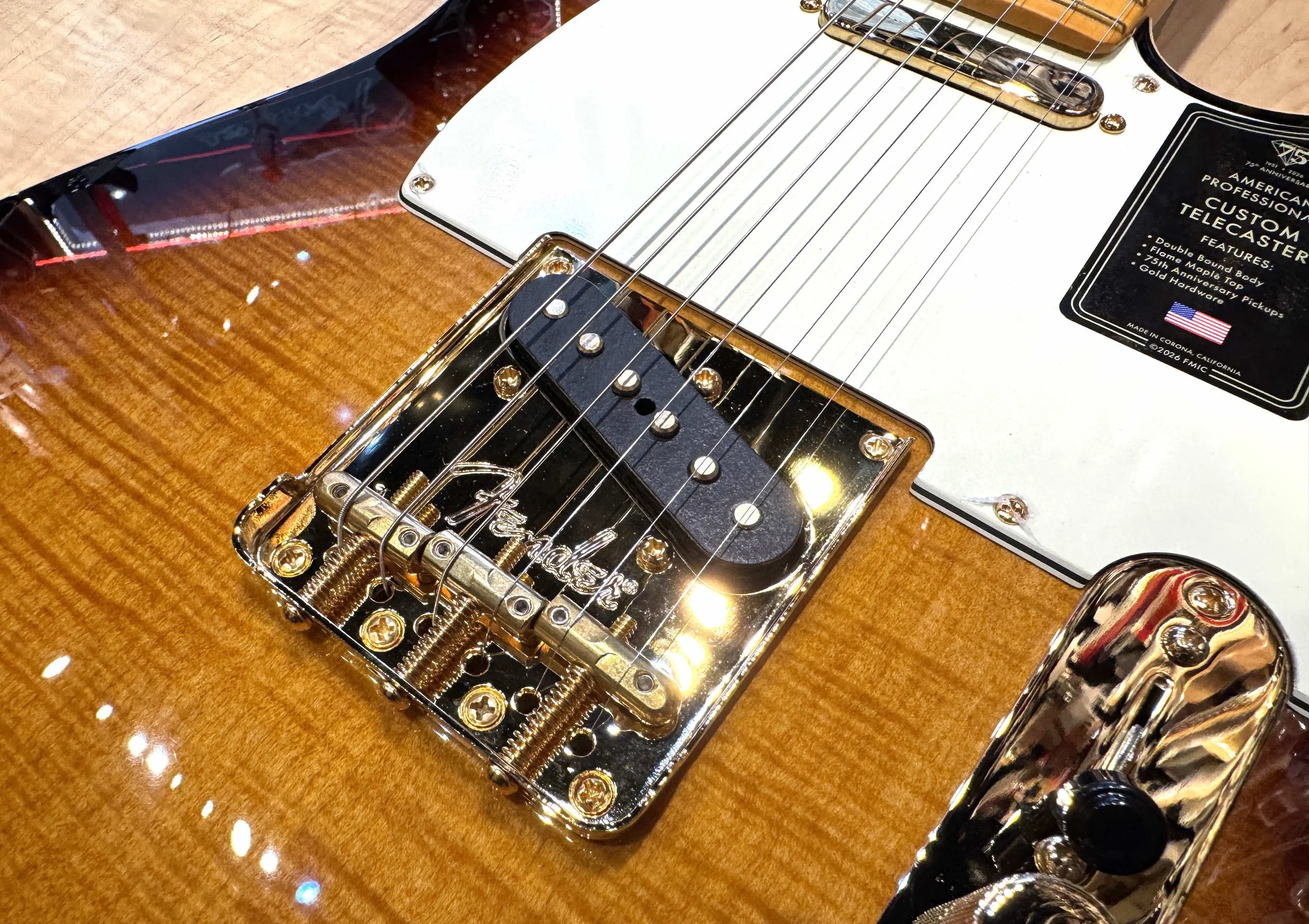 Briddge of the Fender 75th Anniversary American Professional Custom Telecaster Flametop In 2-Color Sunburst