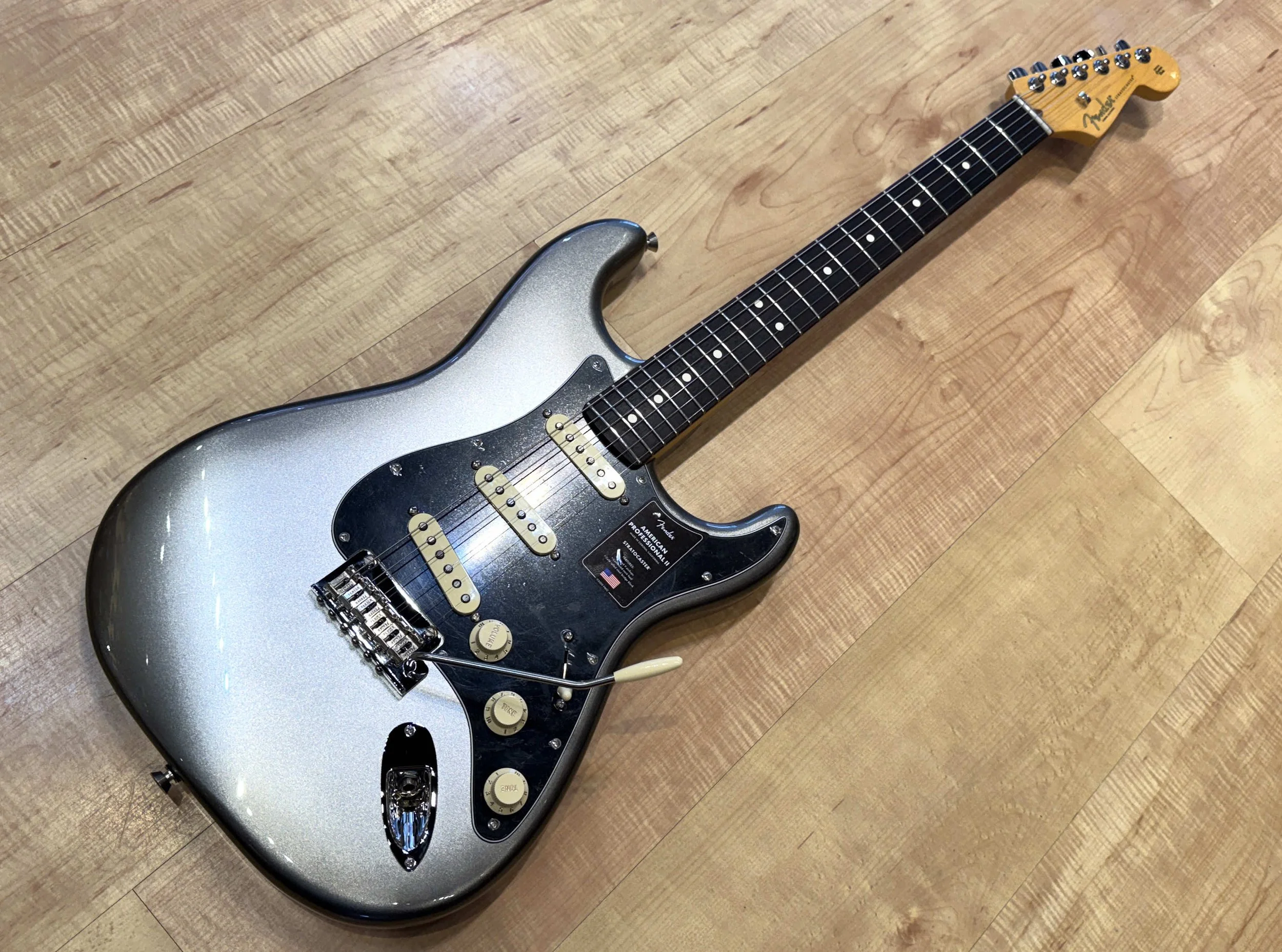 Full view of the Fender American Professional II Stratocaster Electric Guitar In Mercury