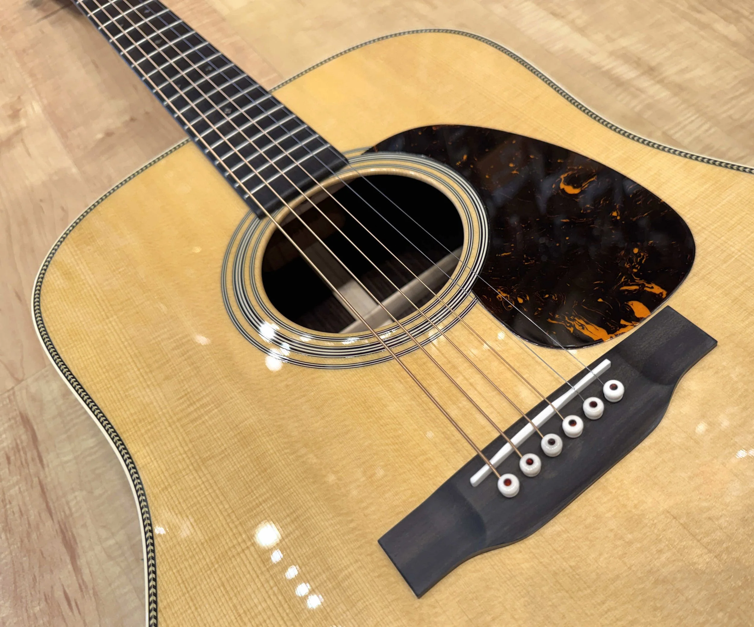 Bridge of the Martin Standard Series Super HD-28 Large-Body Dreadnought Acoustic Guitar