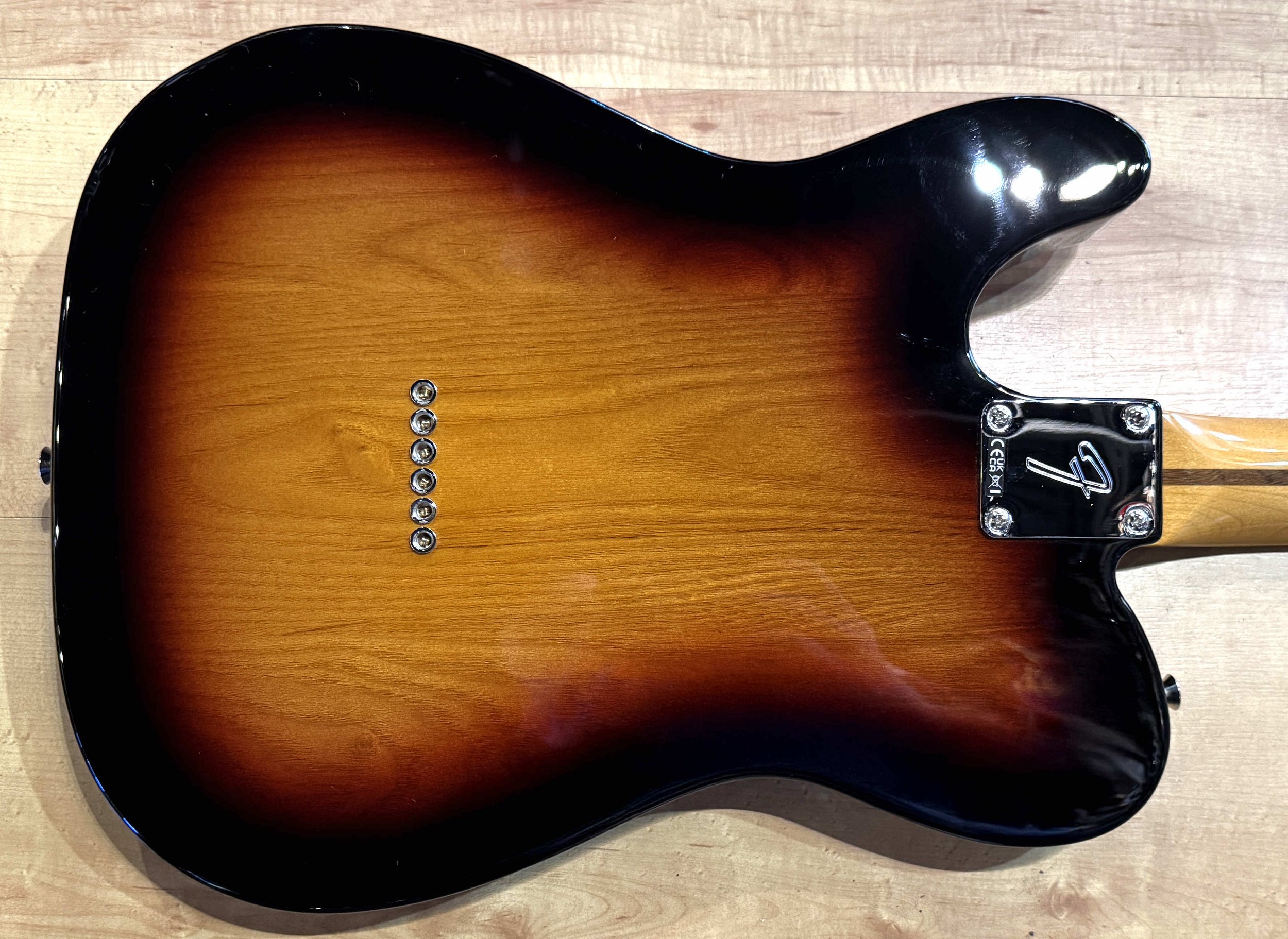 back of the Body of the Fender Vintera II '60s Telecaster Thinline Semi-Hollow Electric Guitar 3-Color Sunburst Serial Number MX23041293