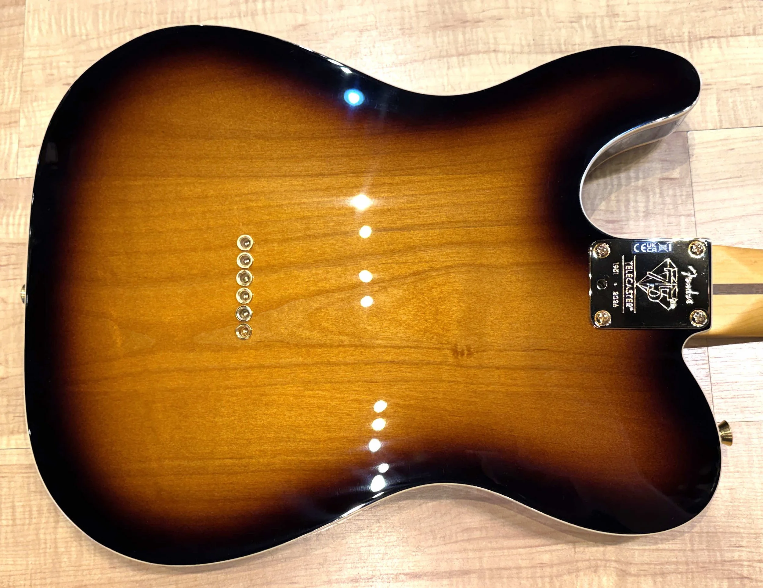 Back of the body of the Fender 75th Anniversary American Professional Custom Telecaster Flametop In 2-Color Sunburst