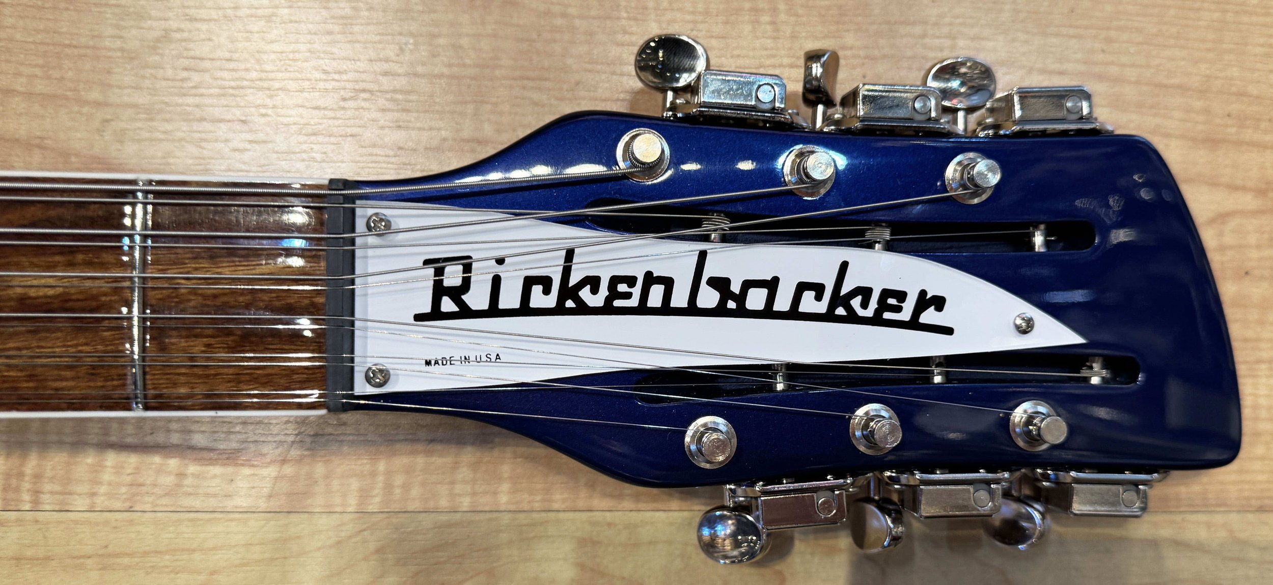 Headstock of the 2024 Rickenbacker 1993Plus 12-String Electric guitar in Midnight Blue