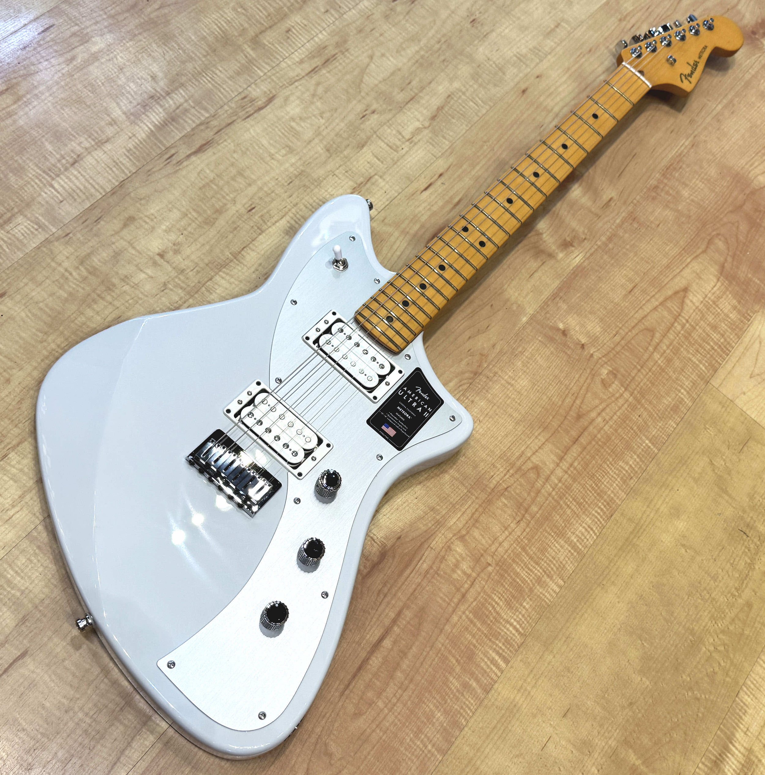 Full view of the Fender American Ultra II Meteora Electric Guitar In Avalanche White