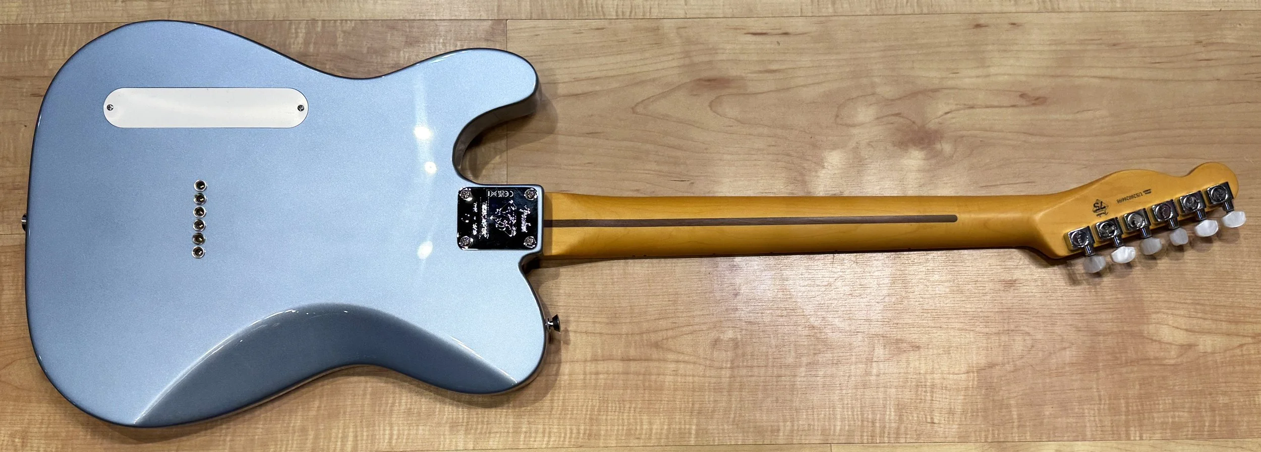 Back of the Fender 75th Anniversary American Professional Classic Cabronita Telecaster in Ice Blue Metallic