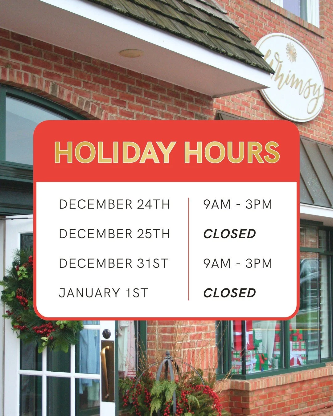Just a quick heads up 🤍 Our holiday hours are here. 
Wishing you a happy holiday season - see you soon!🎄

#holidayshopping #giftingseason #delawaregiftshop #shoplocal #greenvilledelaware