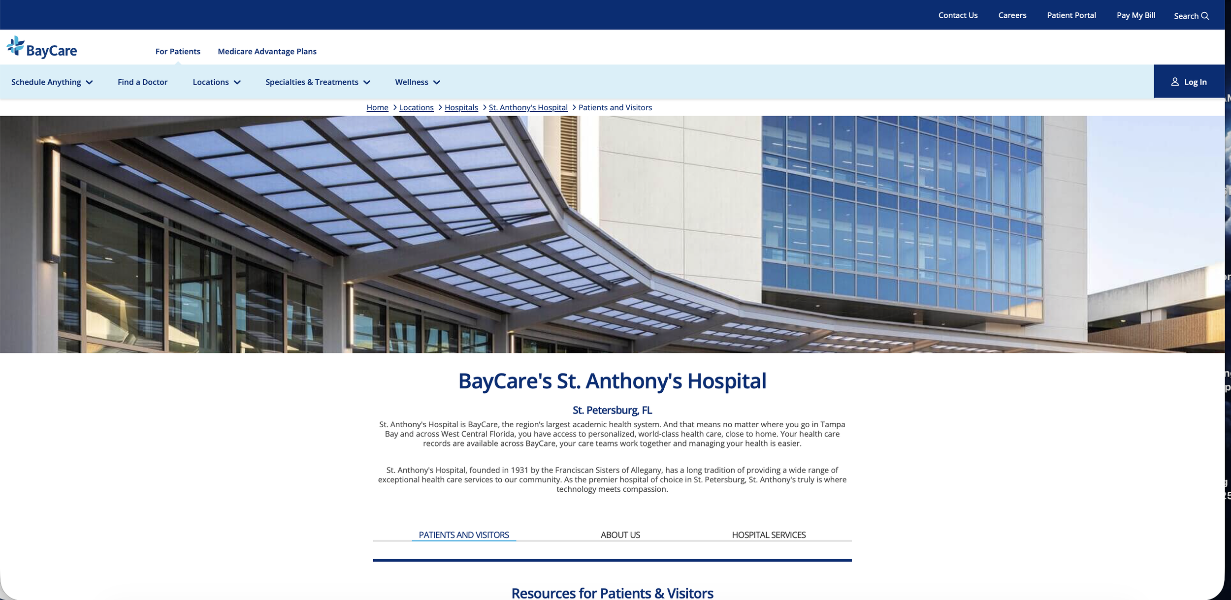 Hospital Home Pages within a Health System
