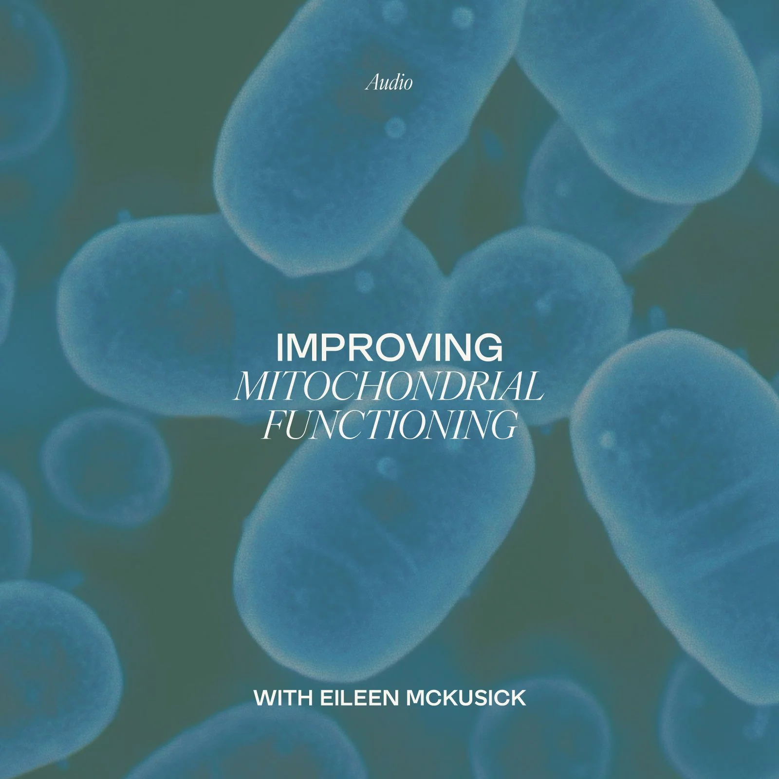Cover image with blue glowing mitochondria, titled 'Improving Mitochondrial Functioning' by Eileen McKusick.