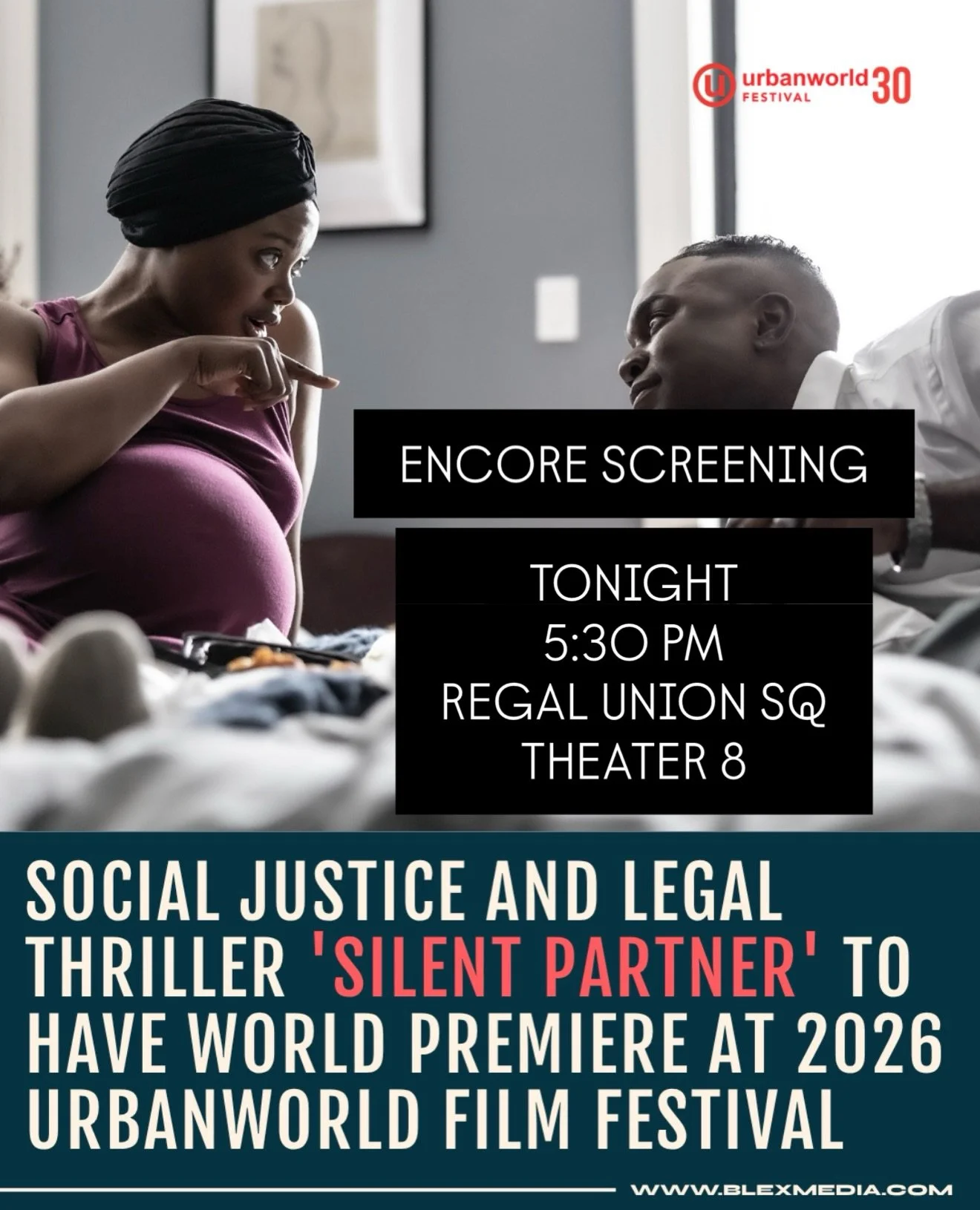 TODAY!!! ENCORE screening of SILENT PARTNER @urbanworldff! 

🗓️ Friday, October 16
⏰ 5:30PM
📍Regal Union Square * Theater 8

Tix: https://urbanworld30.eventive.org/schedule/6ad1f0e8435508eaf407878a

Last night SOLD OUT &mdash; get tix now! Filmmake