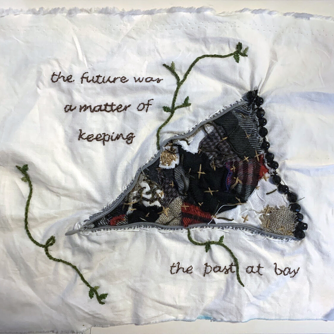 Ellie D.
untitled
For my embroidery project I choose to use a quote from the book Beloved: “The future was a matter of keeping the past at bay.” I really liked this quote and it really stuck out to me so I choose to make my piece about it. I knew I