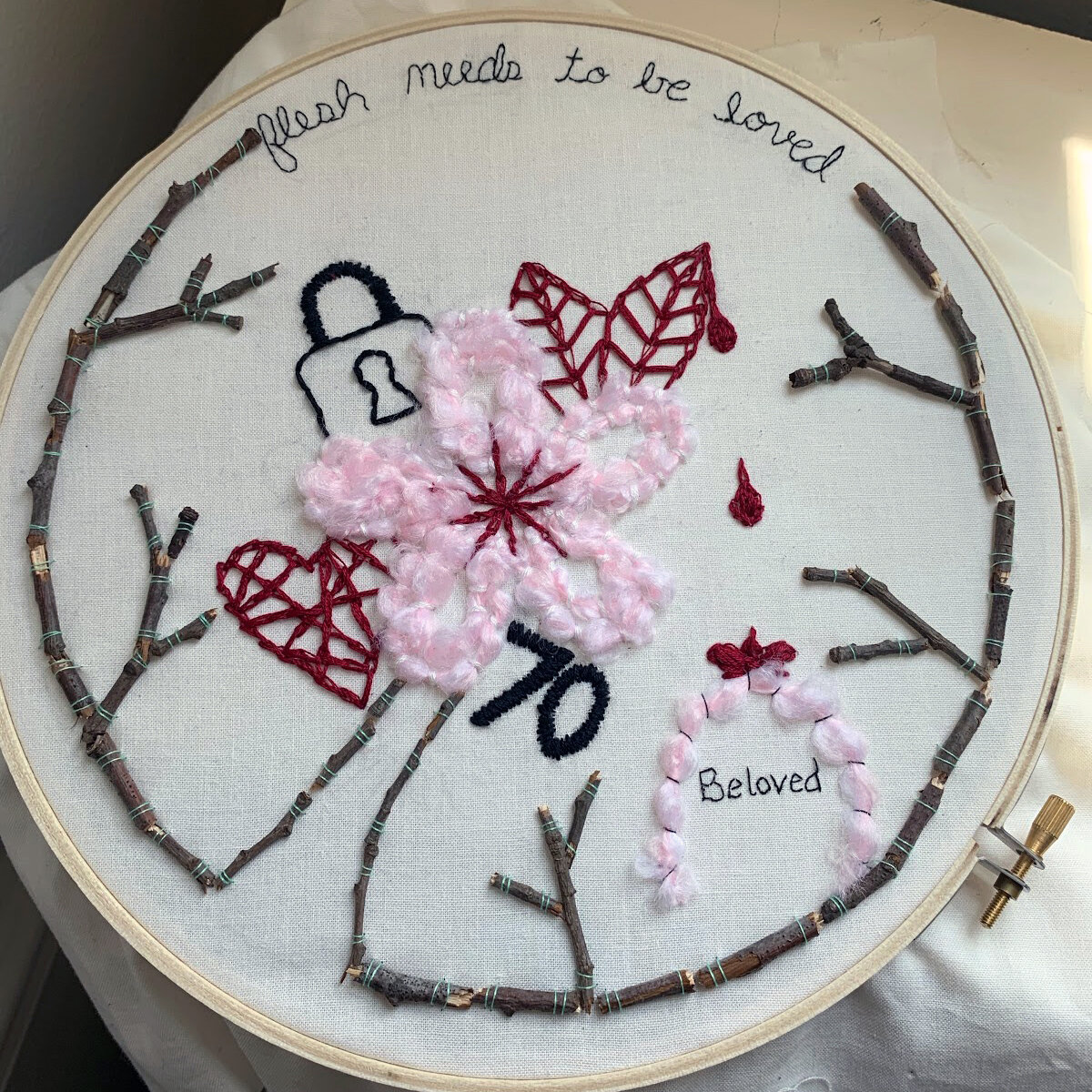 Greta G.
"Seeing Color"
I was inspired by how various characters coped post-slavery and the use of color, trees, and other imagery. I began with a chokecherry tree blossom in the center because I found it fascinating that although these blossoms ho