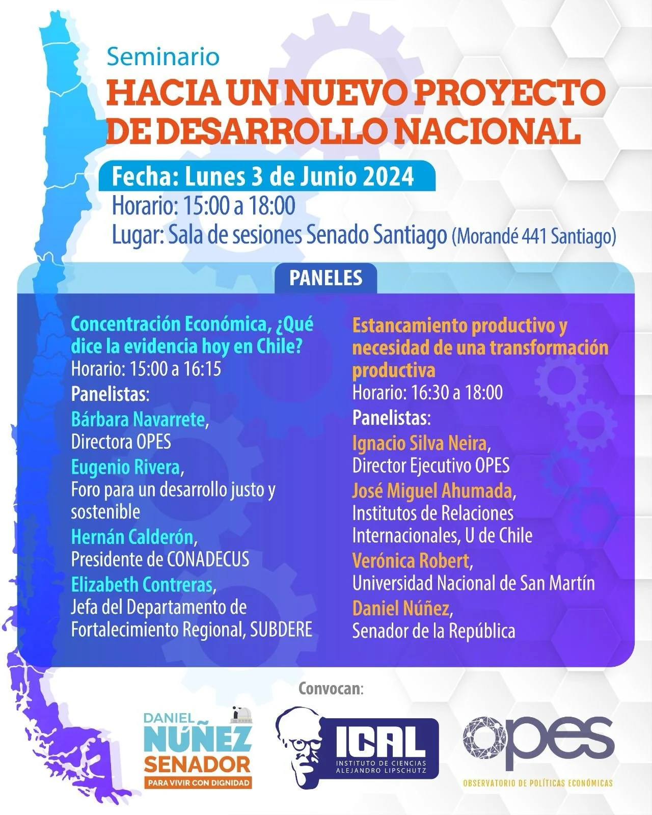 OPES, ICAL y el Senador Daniel Núñez invitan a seminario sobre nuevo modelo de desarrollo