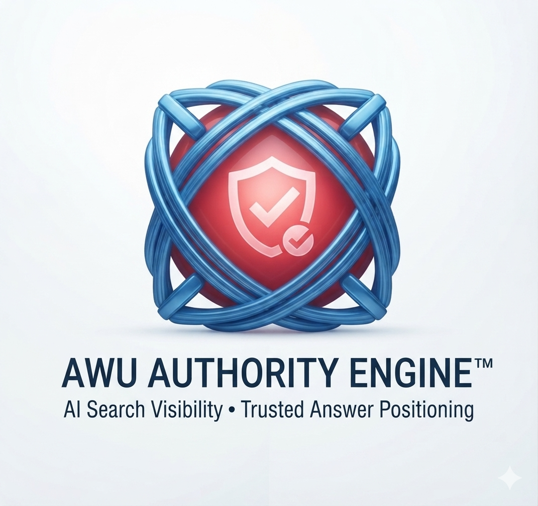   AWU Authority Engine™  –  Build Trust  Helps businesses become the trusted answer customers find online through AI Search Visibility and Answer Engine Optimization. 