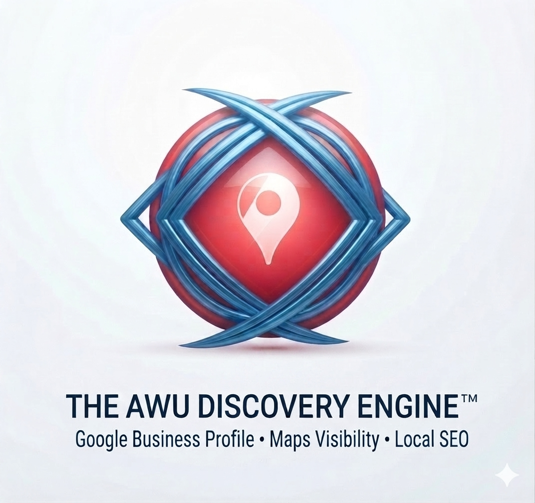   AWU Discovery Engine™  –  Get Found  Helps businesses get found through Google Business Profile optimization, Maps visibility, and Local SEO. 