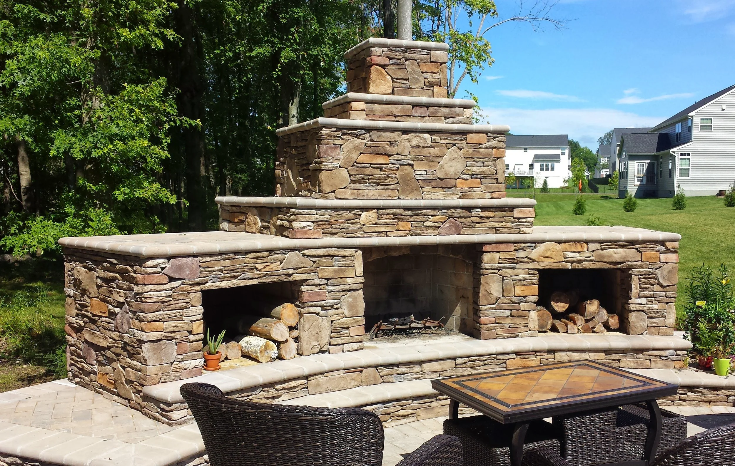 Outdoor Fireplace with Wood Storage