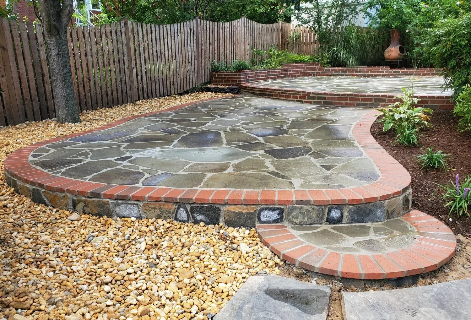 Irregular Flagstone Patio with Brick Border