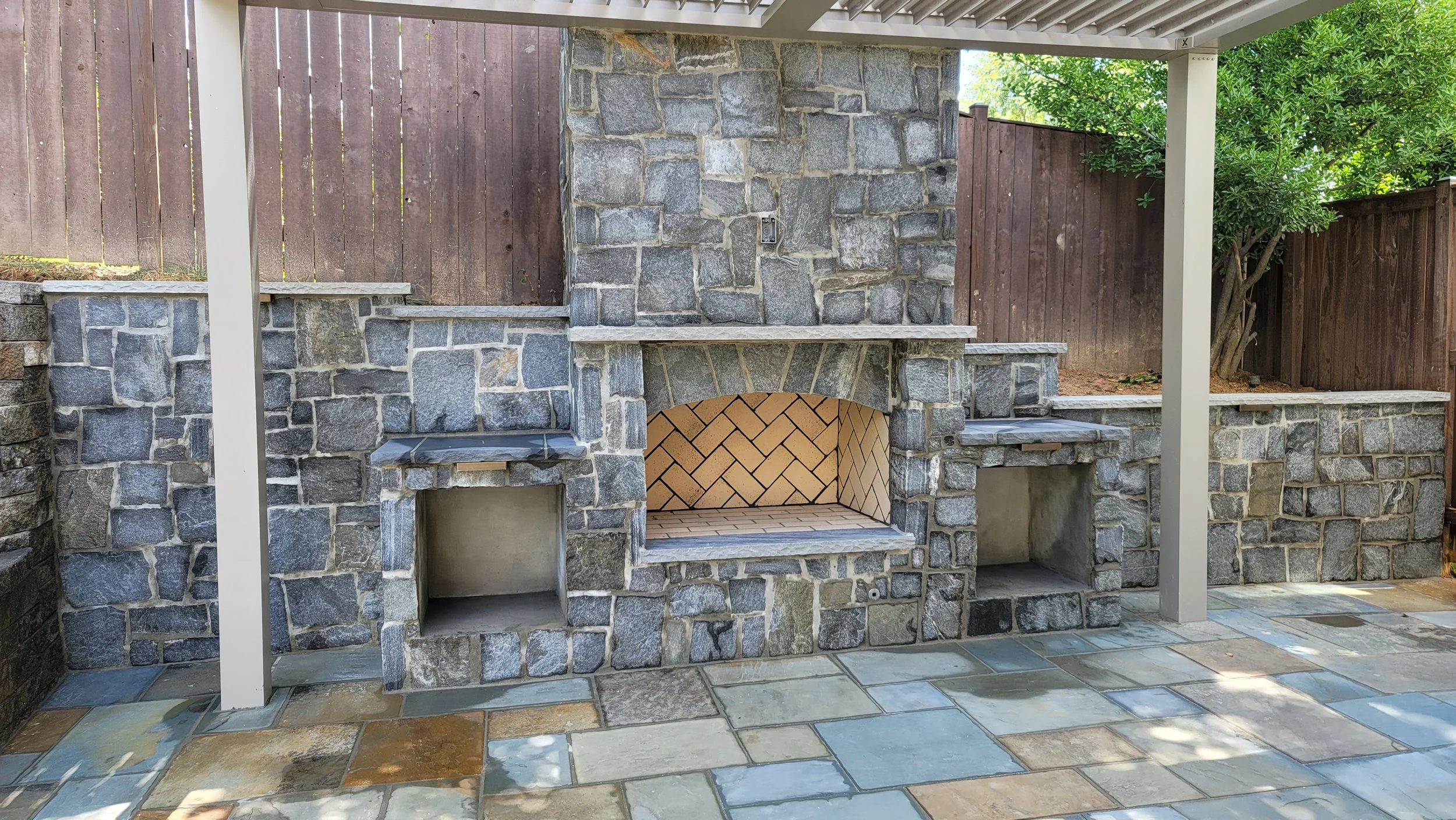 Stone Fireplace with Wood Storage