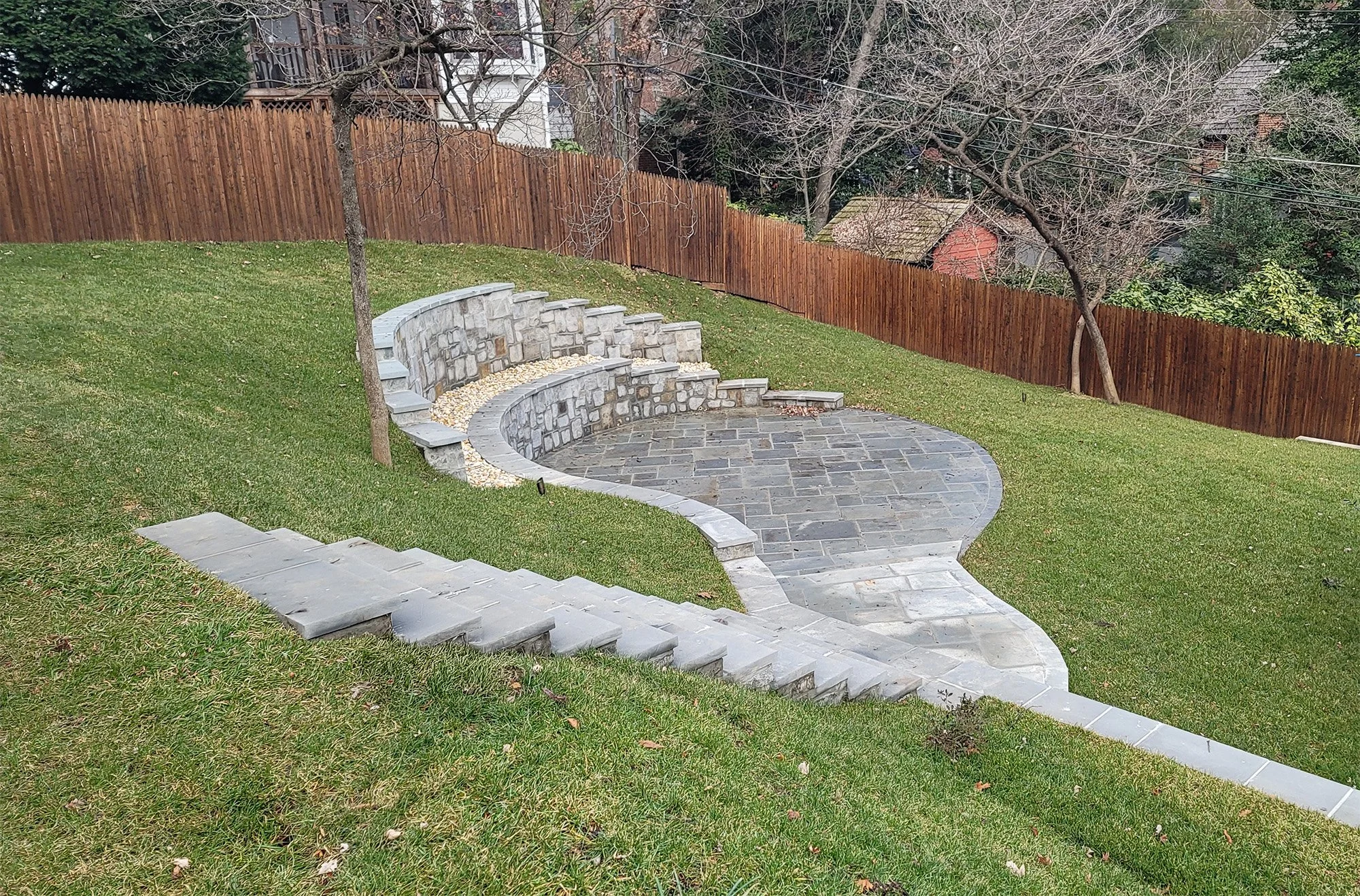 Hillside Flagstone Patio with Retaining Wall