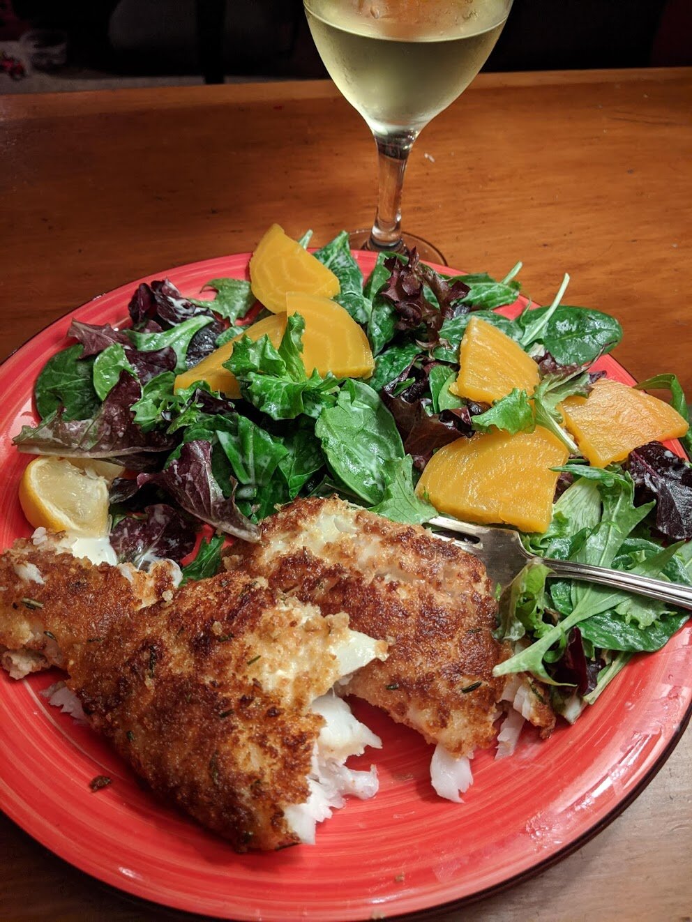 Pan fried True Cod with breadcrumbs and herbs