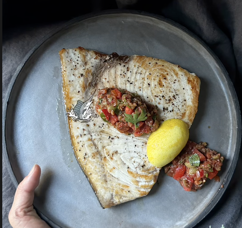 Seared swordfish with puttansesca tapenade