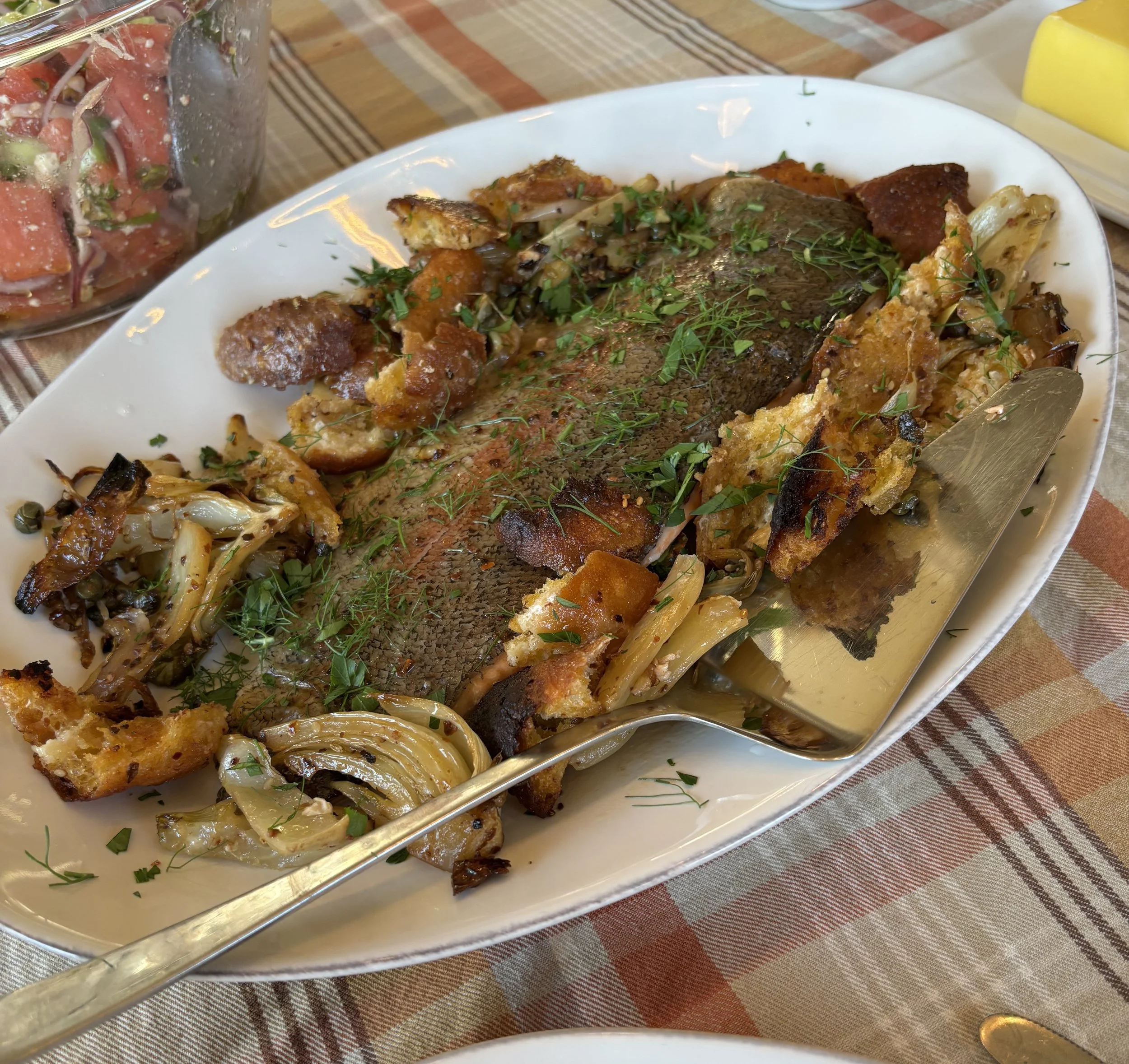 Fennel trout with ouzo and sesame bread
