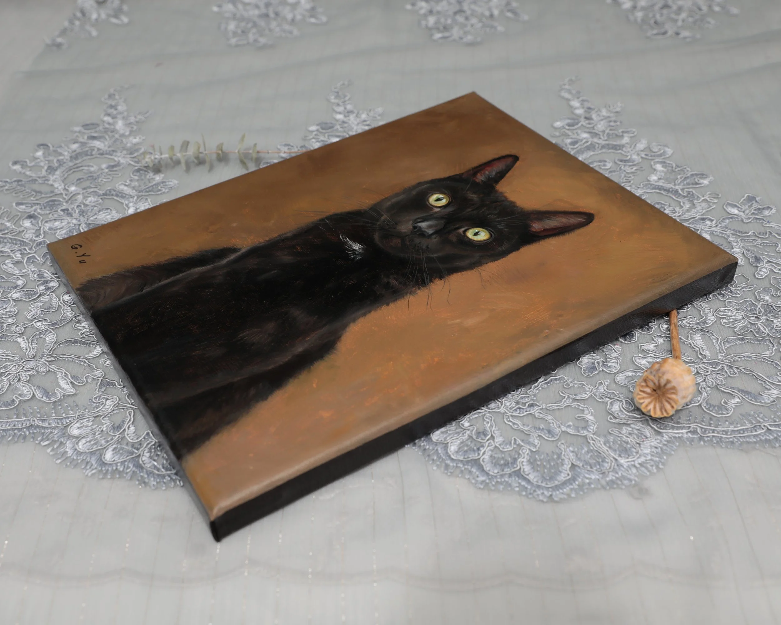 Cat Commission, side view, 9 x 12 in.