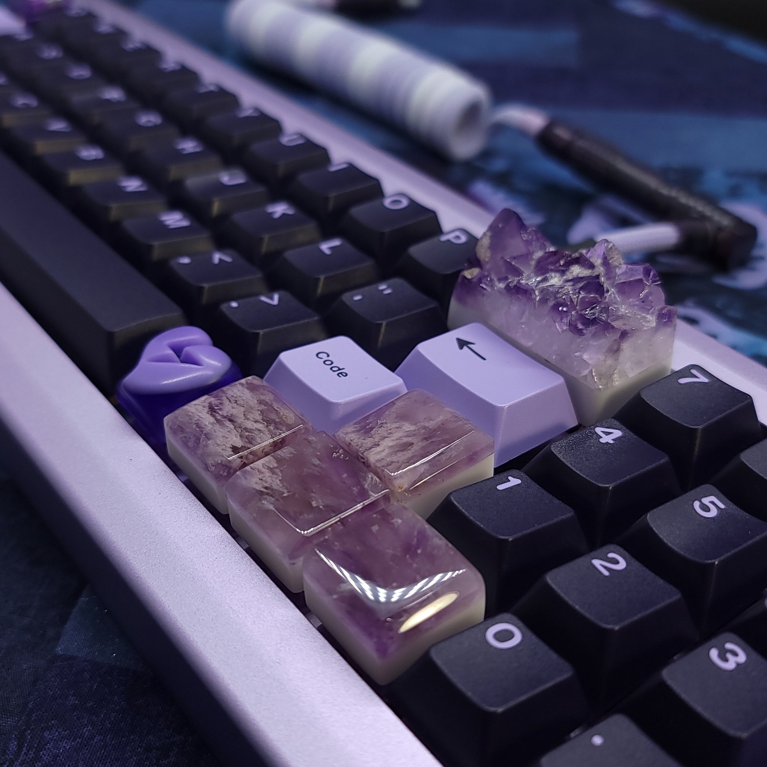 Closeup of Keycap Quarry Amethyst Keycaps