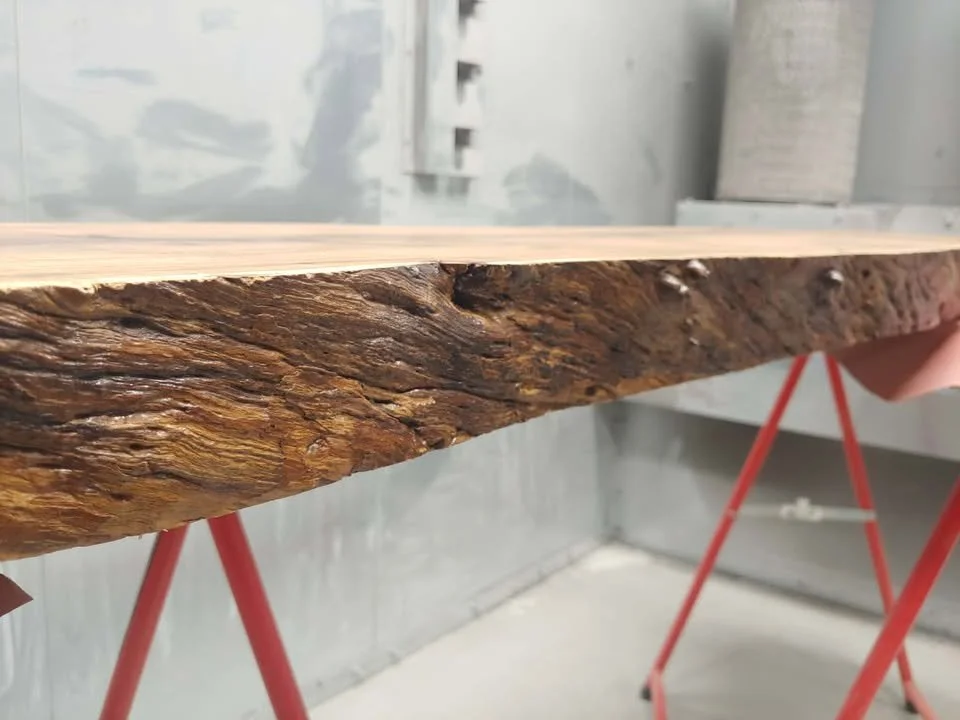 Finished live edged Mesquite mantel